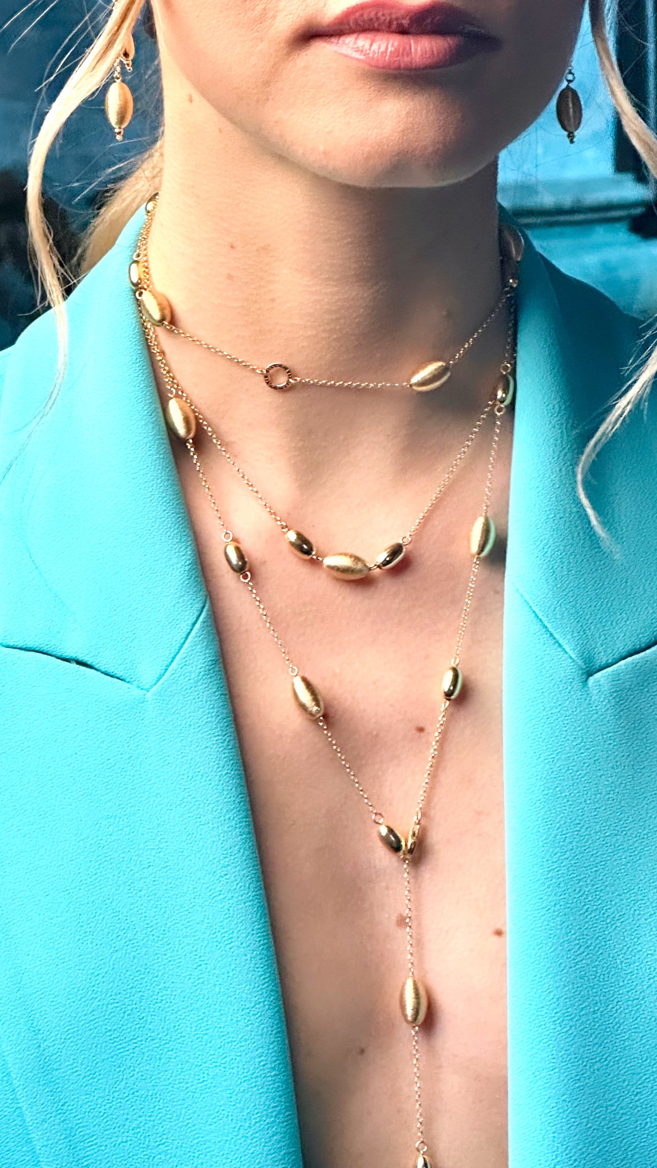 Collana Lunga SABA in Argento 925 Laminato Oro 24KT con Ovaline