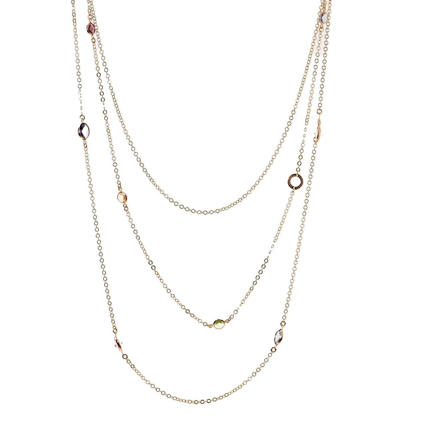 Collana Jordan a 3 Fili lunga in Argento 925 con placcatura in oro giallo e cristalli naturali multicolor
