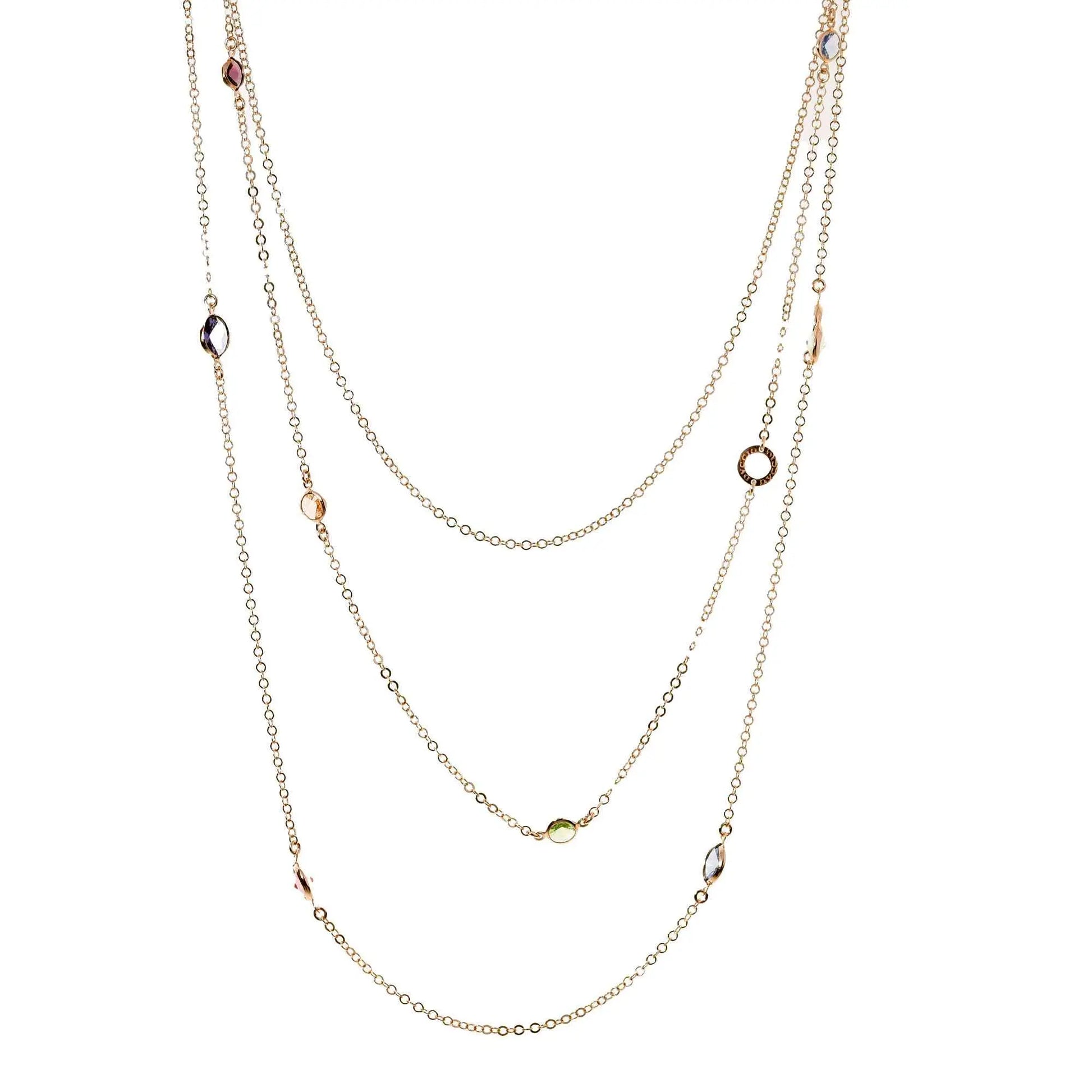 Collana Jordan a 3 Fili lunga in Argento 925 con placcatura in oro giallo e cristalli naturali multicolor