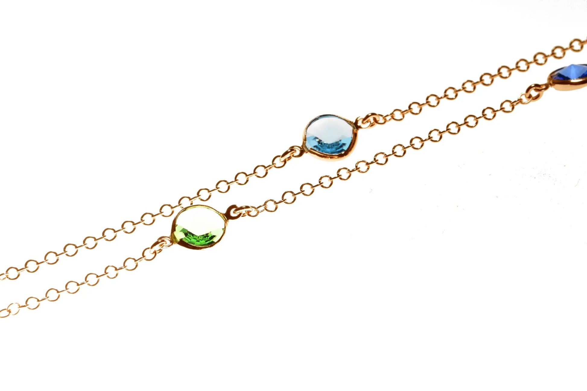 Collana Jordan a 3 Fili lunga in Argento 925 con placcatura in oro giallo e cristalli naturali multicolor