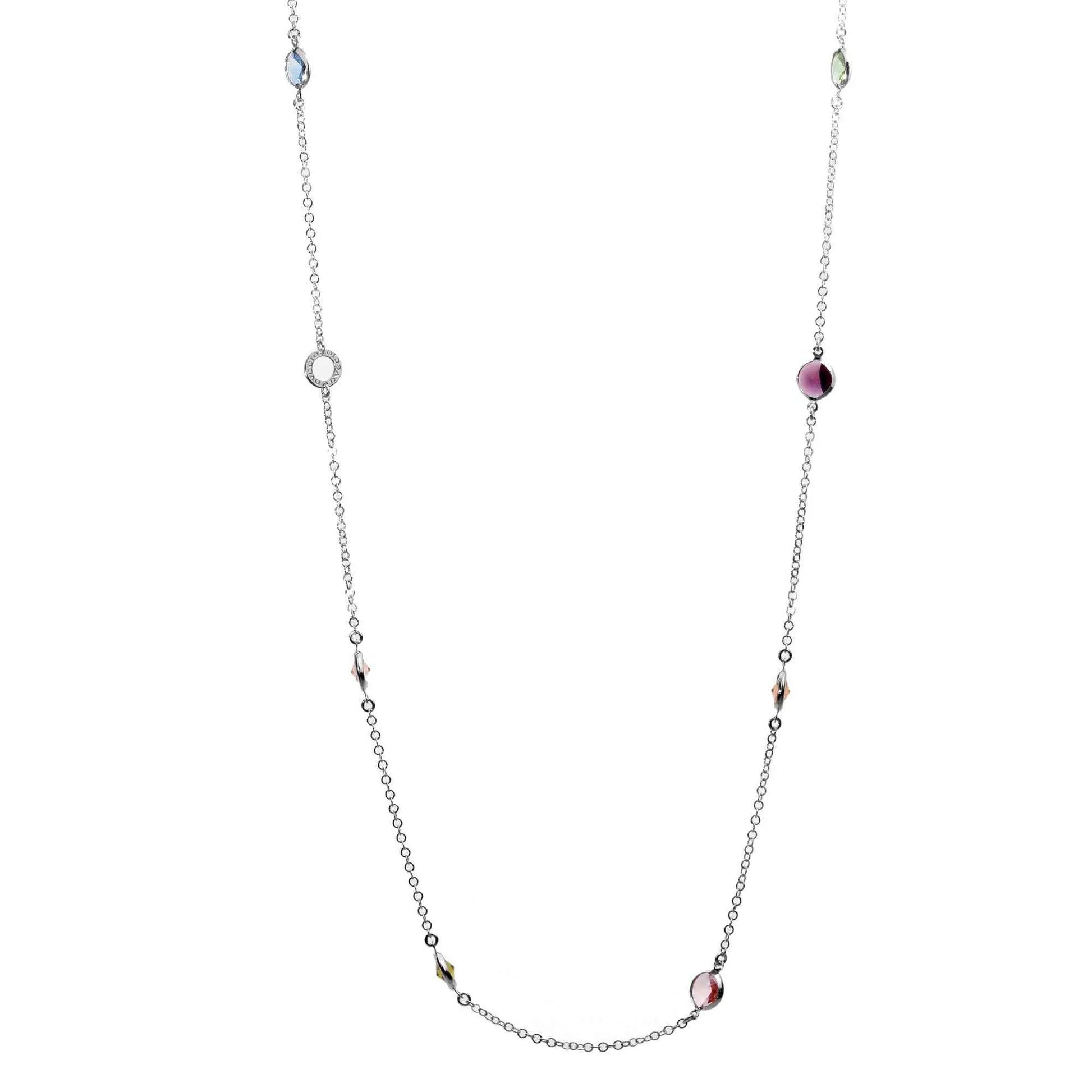 Collana Lunga Jordan in Argento 925 con placcatura in oro bianco e cristalli naturali multicolor
