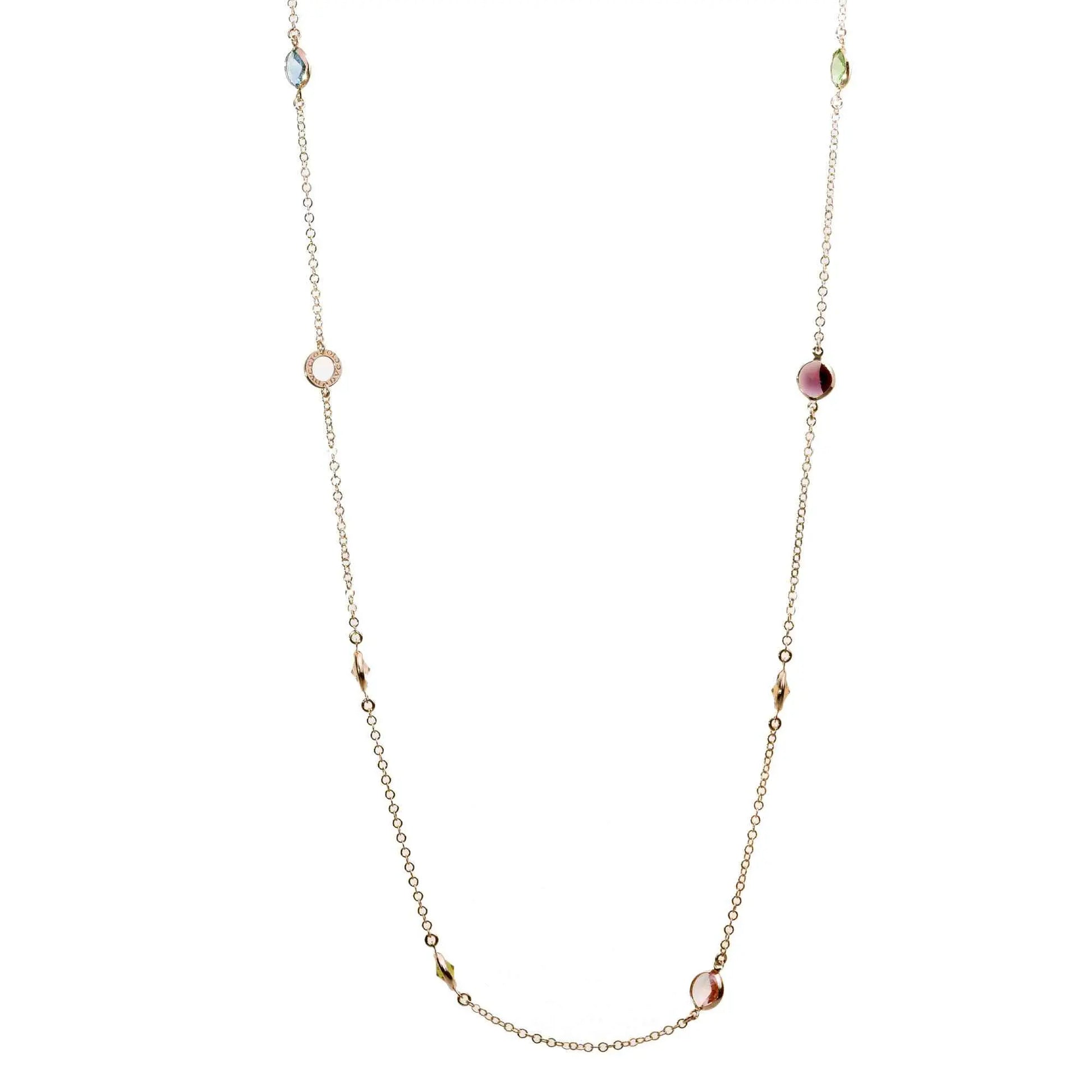 Collana Lunga Jordan in Argento 925 con placcatura in oro giallo e cristalli naturali multicolor