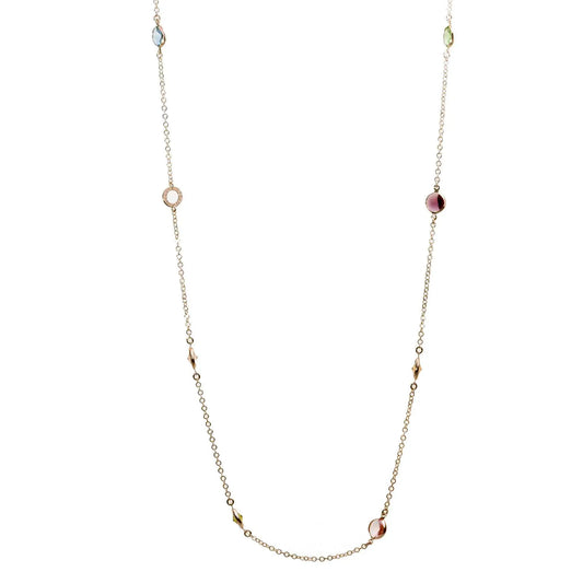 Collana Lunga Jordan in Argento 925 con placcatura in oro giallo e cristalli naturali multicolor
