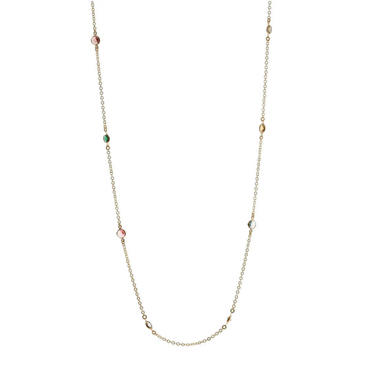 Collana Lunga Jordan in Argento 925 con placcatura in oro giallo e cristalli naturali multicolor