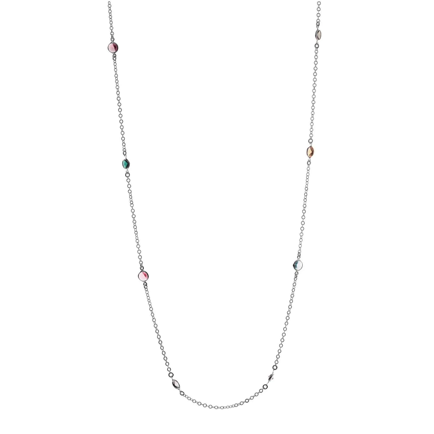 Collana lunga Jordan in Argento 925 con placcatura in oro bianco e cristalli naturali multicolor