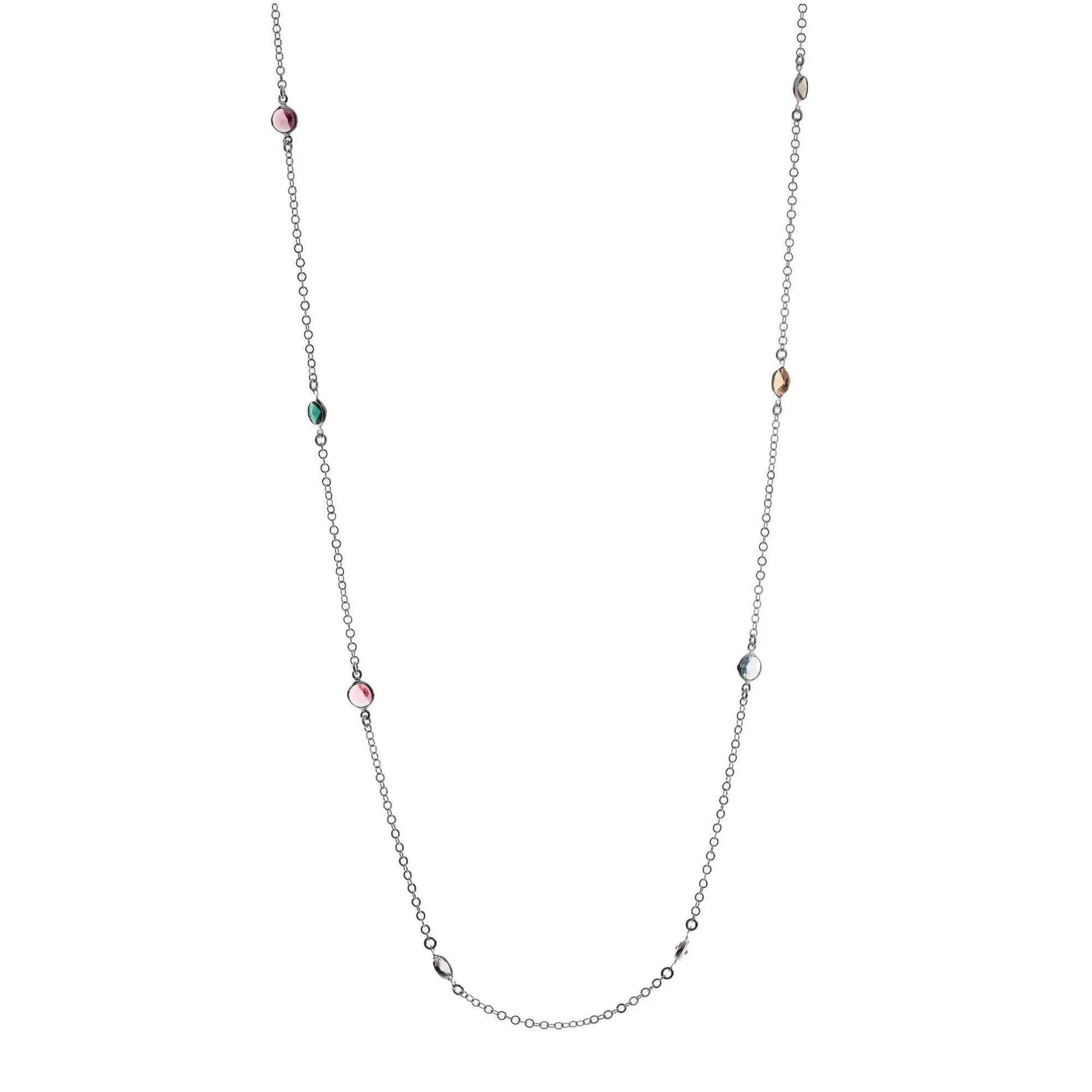 Collana lunga Jordan in Argento 925 con placcatura in oro bianco e cristalli naturali multicolor