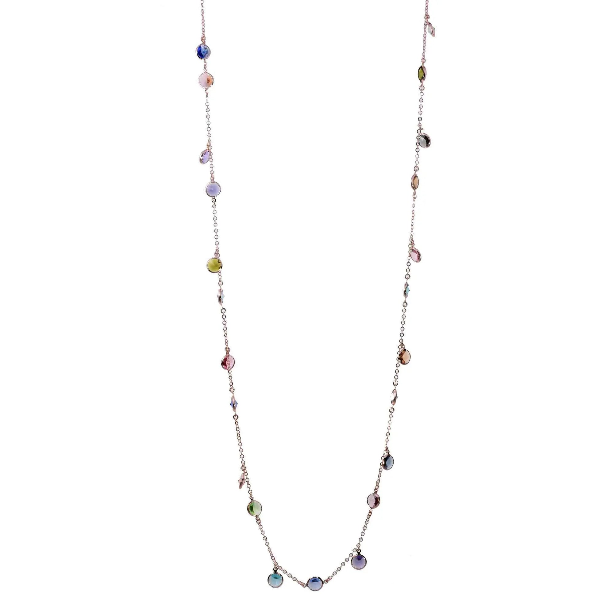Collana Lunga Jordan in Argento 925 con placcatura in oro bianco e cristalli multicolor alternati a seguire e pendenti