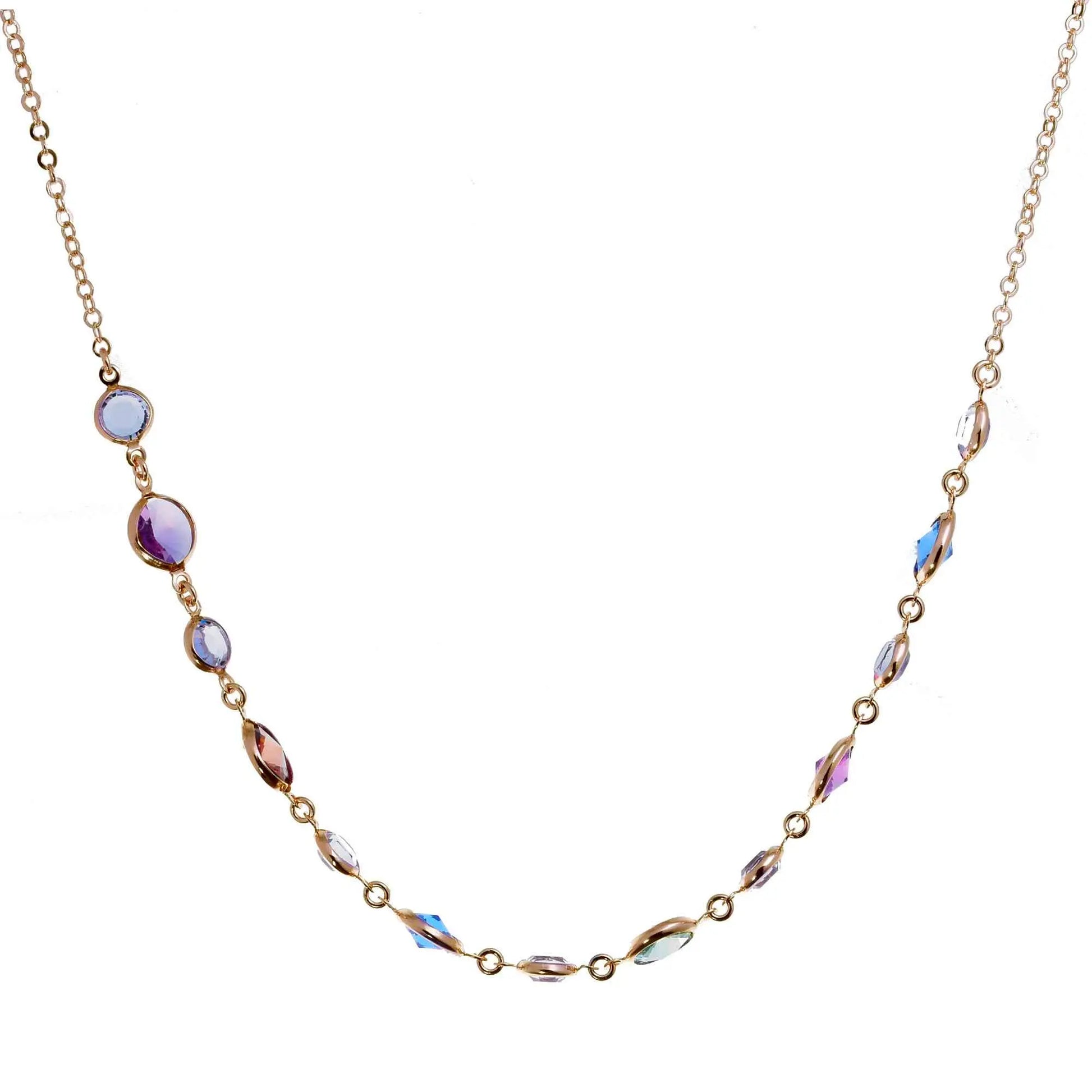 Girocollo Jordan in Argento 925 con placcatura in oro giallo e cristalli naturali multicolor alternati a seguire