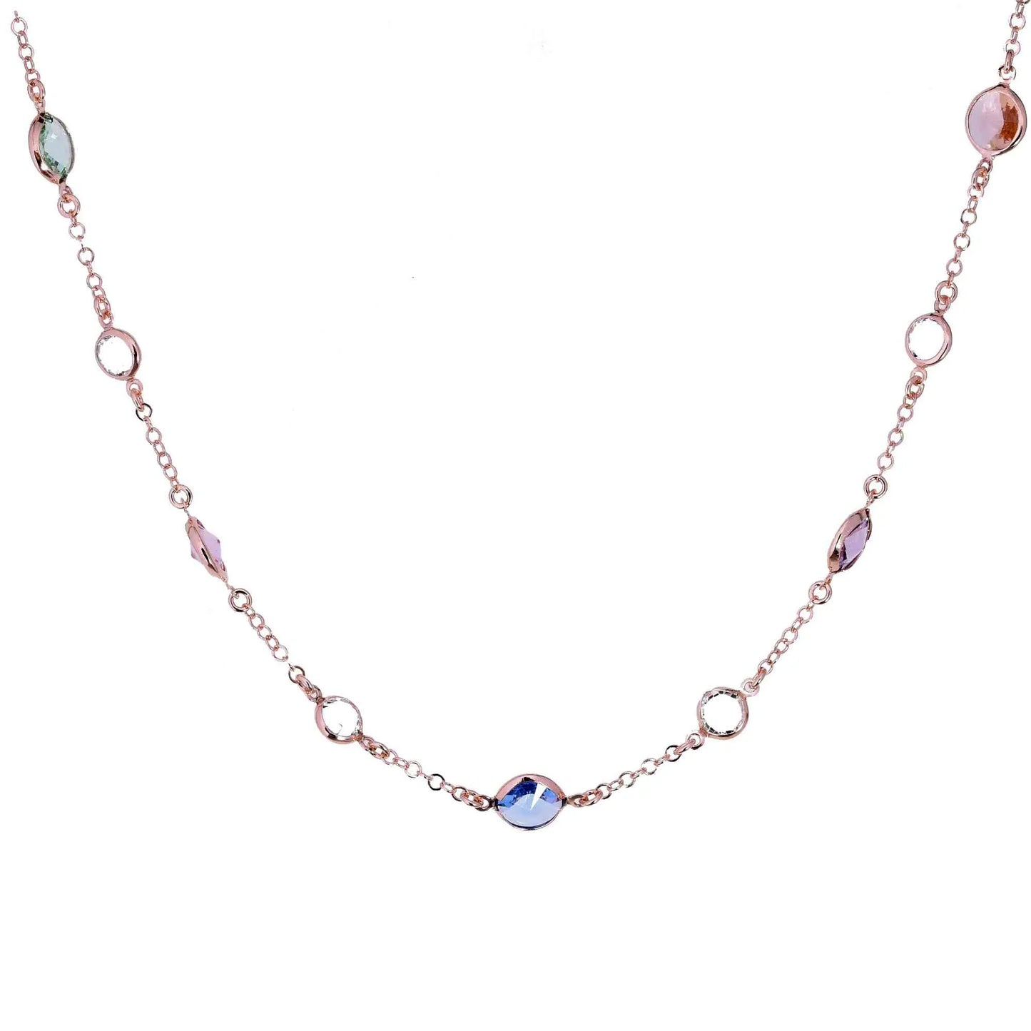 Girocollo Jordan in Argento 925 con placcatura in oro rosa e cristalli naturali multicolor e trasparenti a seguire alternati