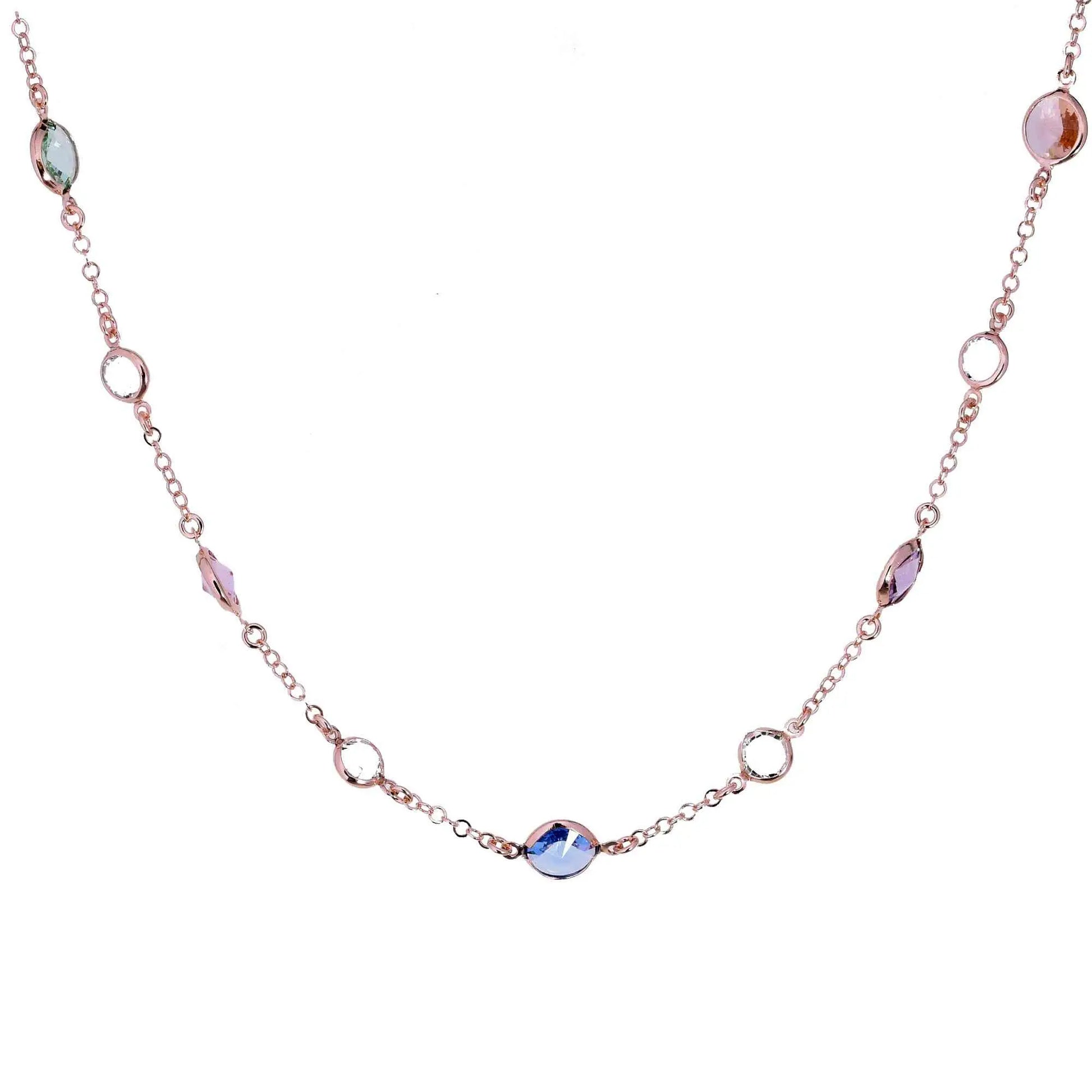 Girocollo Jordan in Argento 925 con placcatura in oro rosa e cristalli naturali multicolor e trasparenti a seguire alternati
