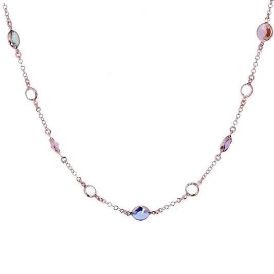 Girocollo Jordan in Argento 925 con placcatura in oro rosa e cristalli naturali multicolor e trasparenti a seguire alternati