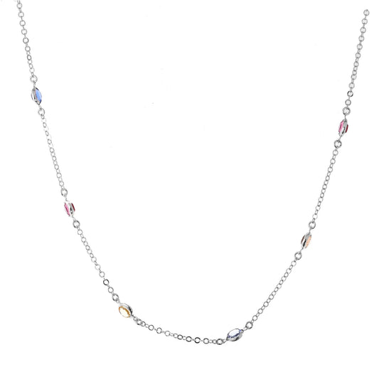 Girocollo Jordan in Argento 925 con placcatura in oro bianco e cristalli naturali multicolor a seguire