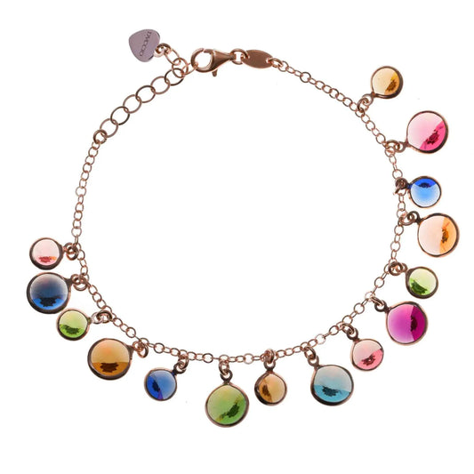 Bracciale Jordan in Argento 925 con placcatura in oro rosa e cristalli naturali multicolor pendenti alternati
