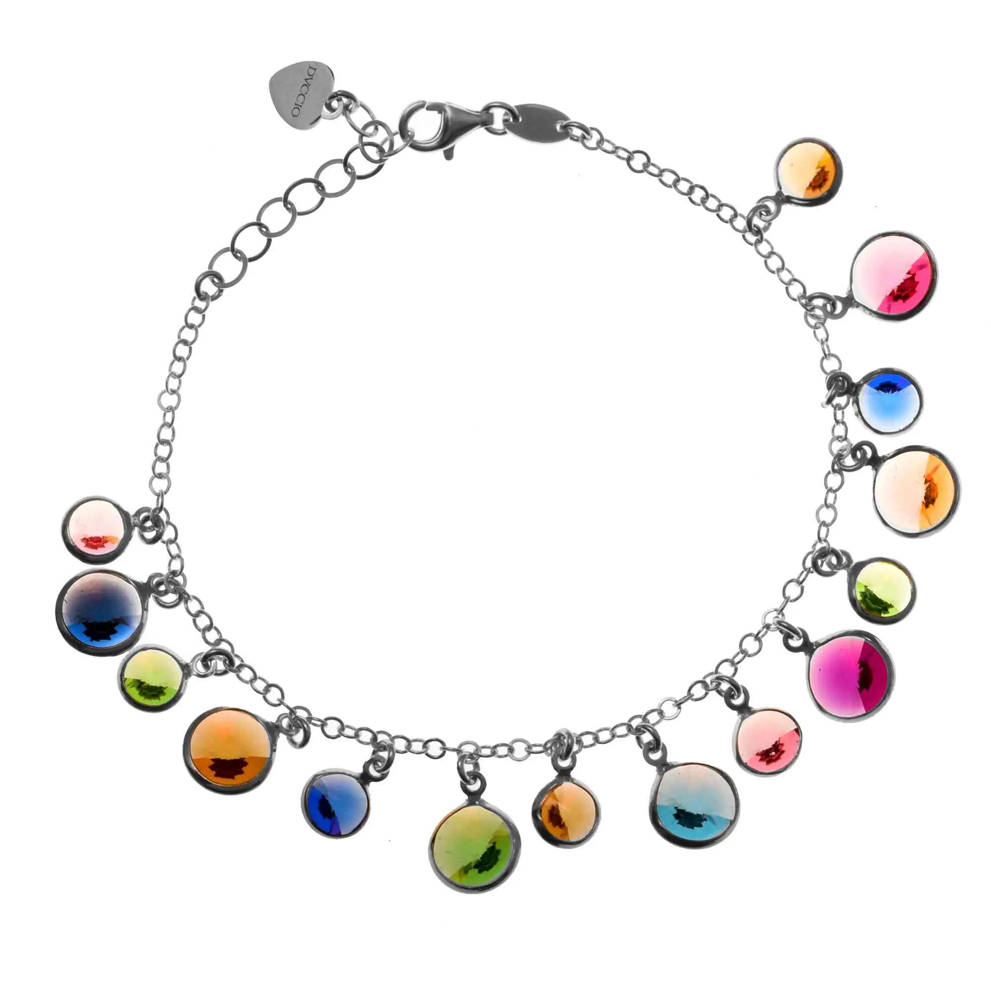 Bracciale Jordan in Argento 925 con placcatura in oro bianco e cristalli naturali multicolor pendenti alternati
