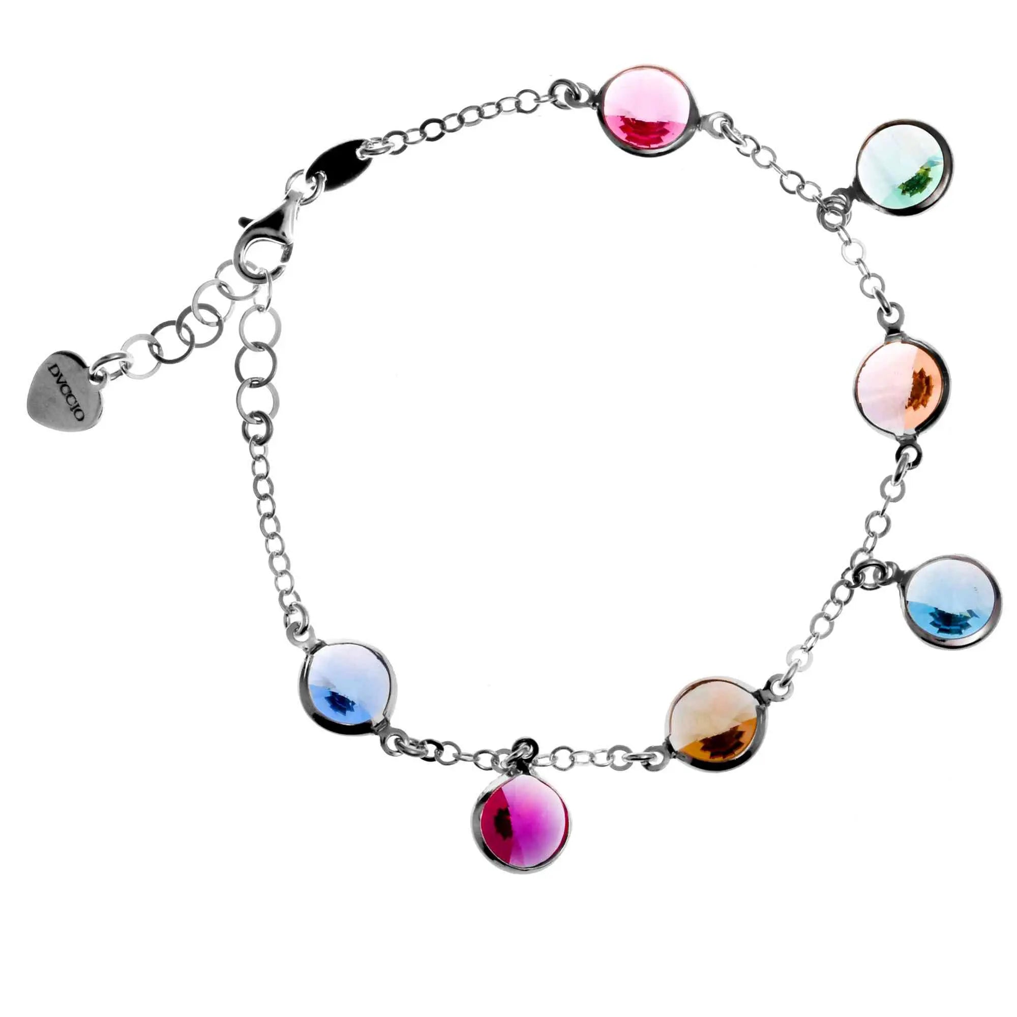 Bracciale Jordan in Argento 925 con placcatura in oro bianco e cristalli naturali multicolor alternati