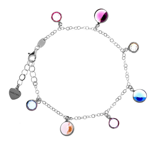 Bracciale Jordan in argento 925 placcato in oro bianco con cristalli naturali multicolor pendenti