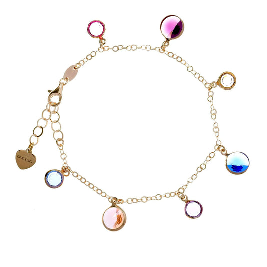 Bracciale Jordan in argento 925 placcato in oro giallo con cristalli naturali multicolor pendenti.