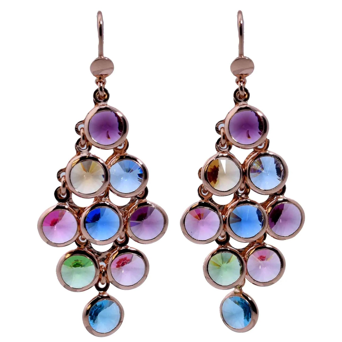 Orecchini Jordan a vela in argento 925 placcati in oro rosa, perno a monachella con cristalli naturali multicolor