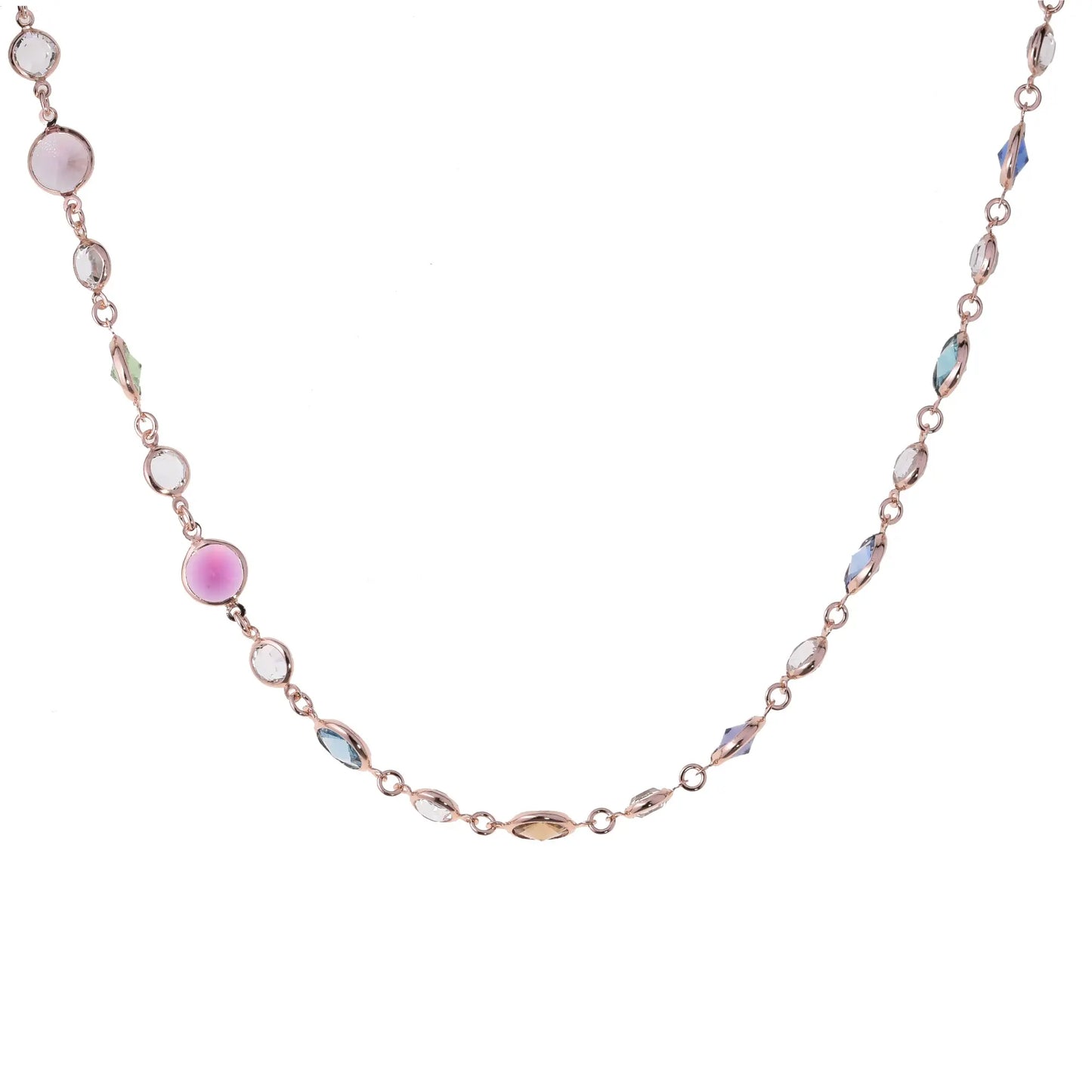 Collana Jordan in argento 925 con placcatura in oro rosa e cristalli naturali multicolor a seguire