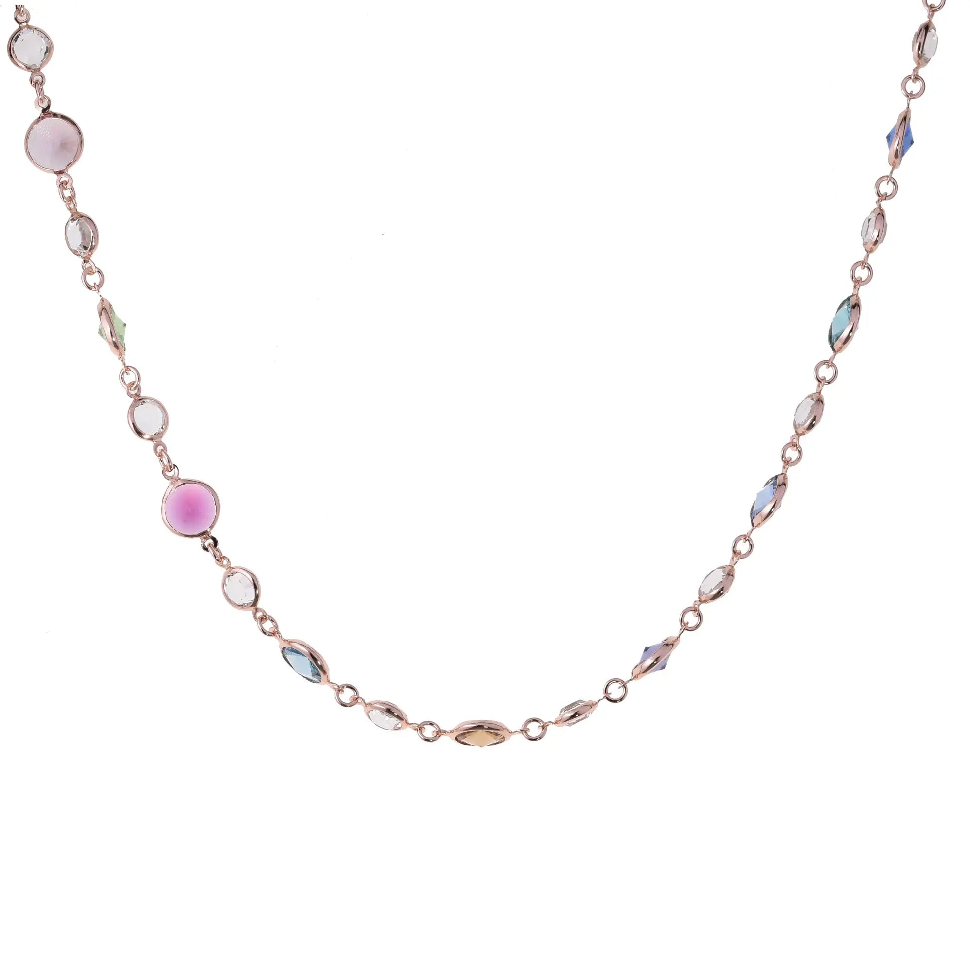 Collana Jordan in argento 925 con placcatura in oro rosa e cristalli naturali multicolor a seguire