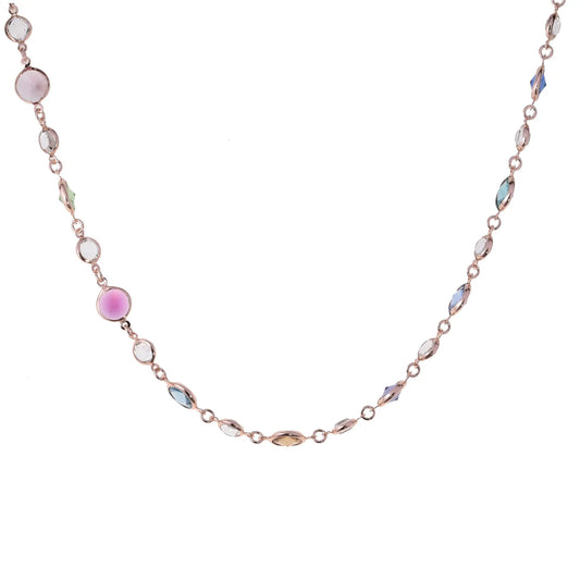 Collana Jordan in argento 925 con placcatura in oro rosa e cristalli naturali multicolor a seguire