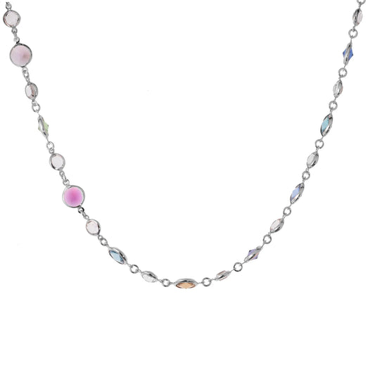 Collana Jordan in argento 925 con placcatura in oro rodio e cristalli naturali multicolor a seguire