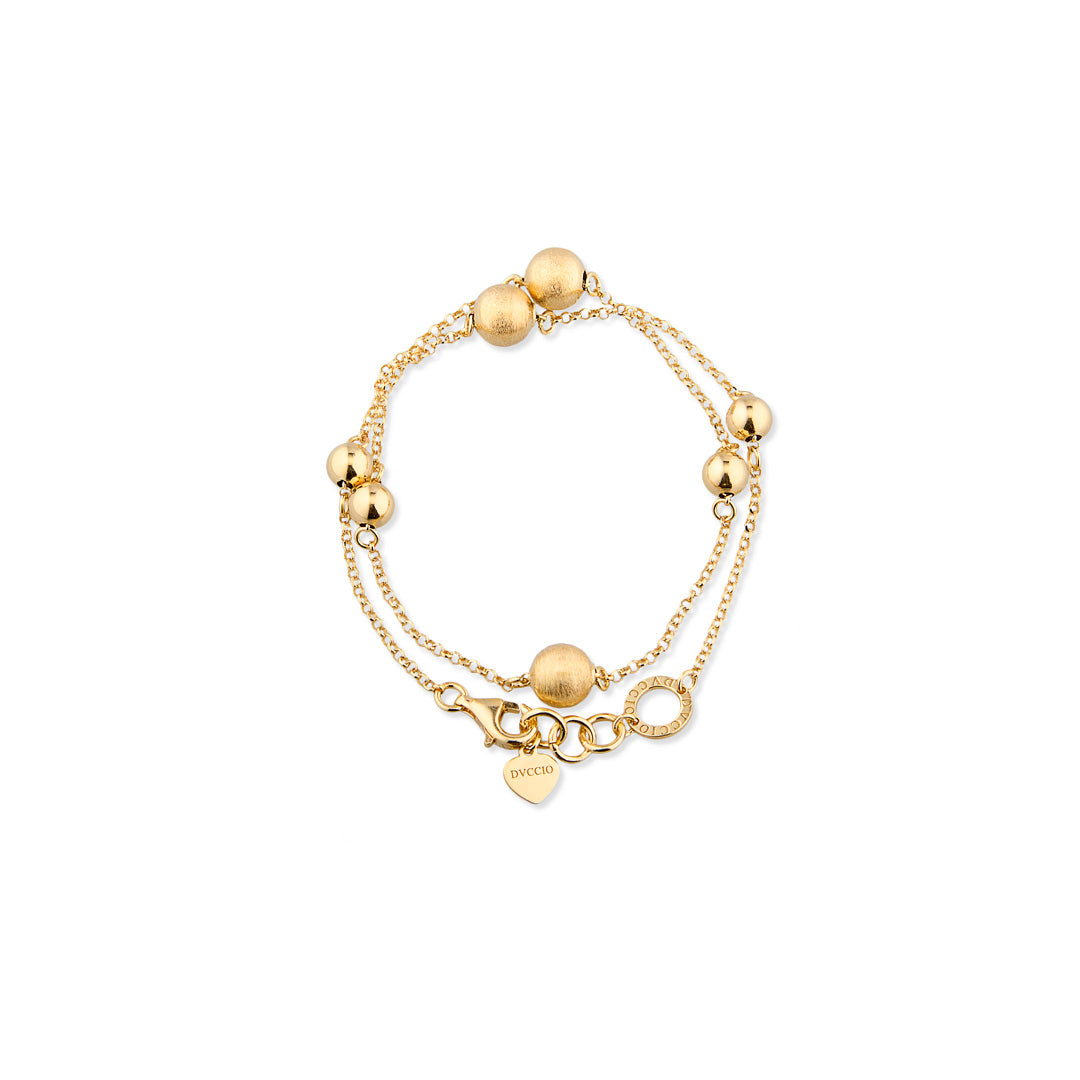 Double-wrap chain and sphere bracelet in 925 silver with 24kt gold plating