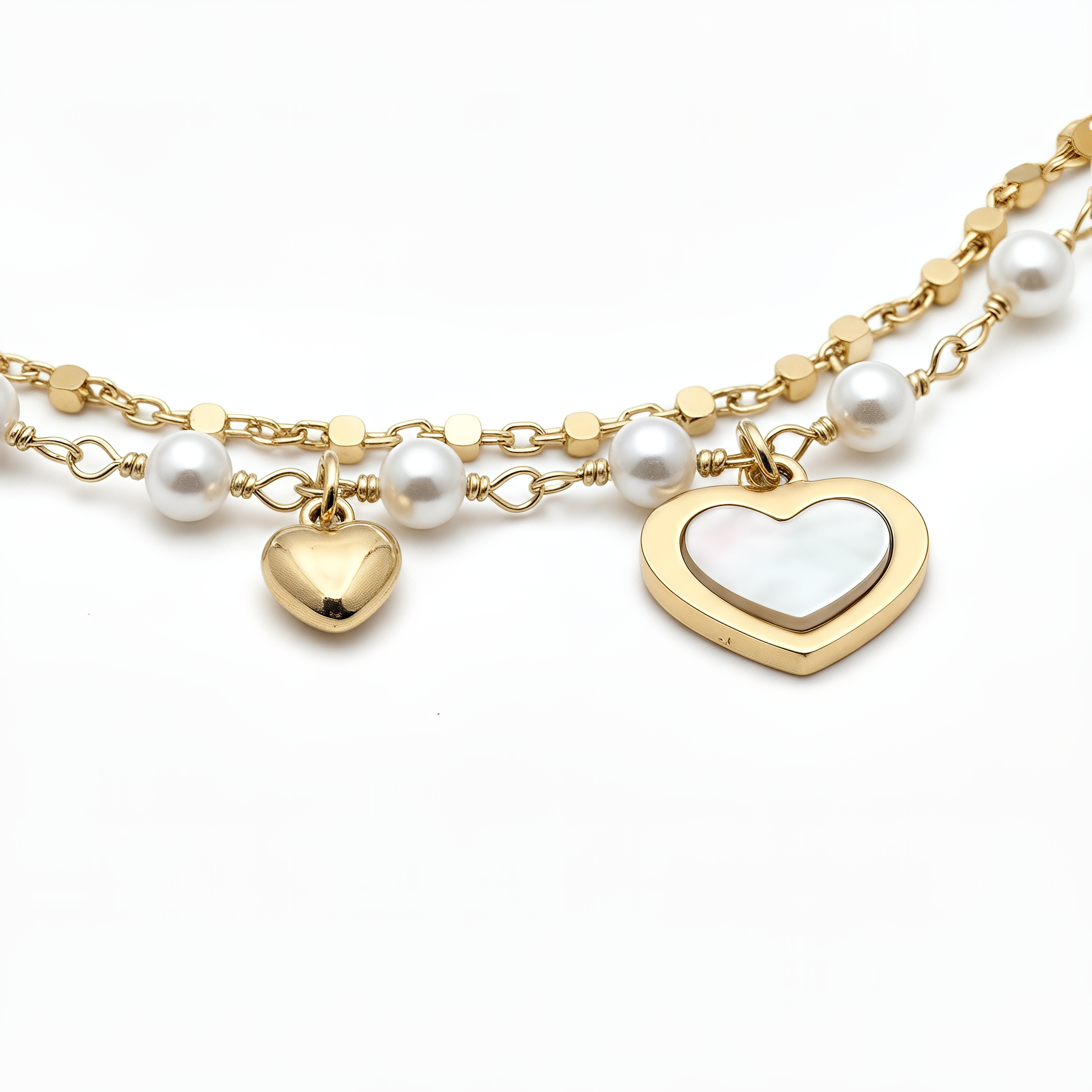 VIBES 2-Strand Bracelet in 925 Silver Laminated in 24KT Gold with Pearls