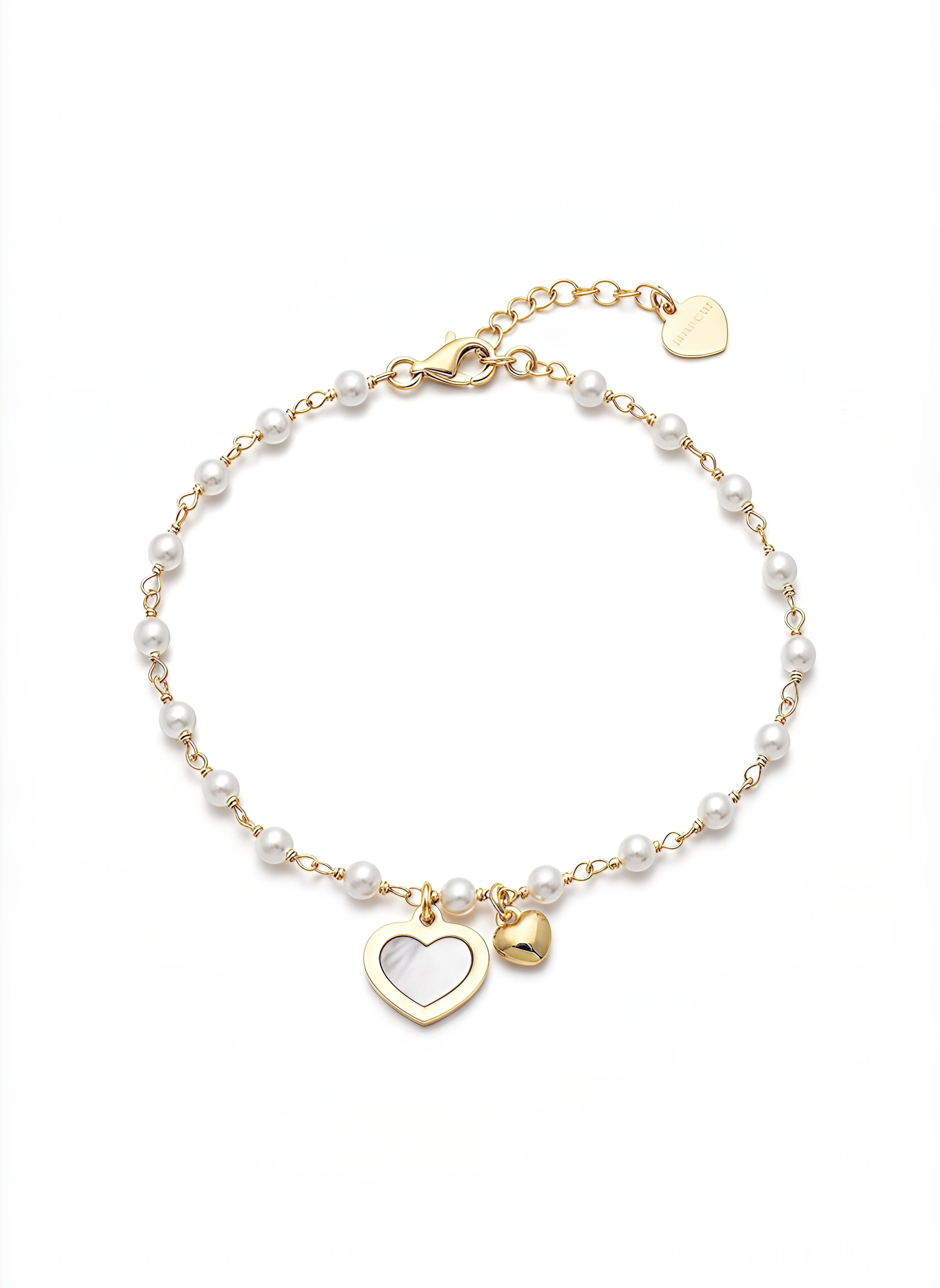 Set Di Due Braccialetti Yori - Cuori Placcati Oro Opaco E Perline Blu - Gioielli Eleganti Per Donna