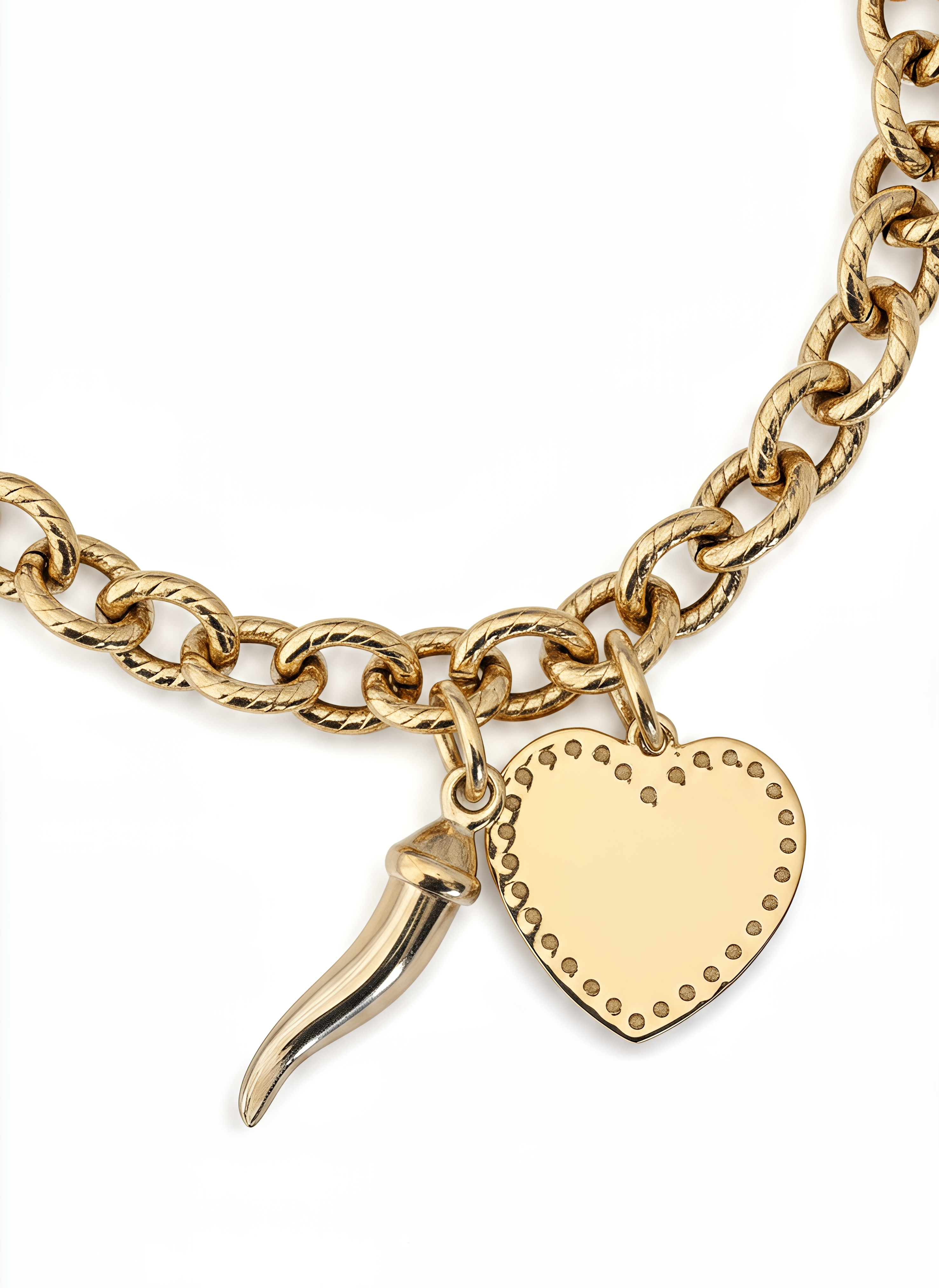 Bracciale a Catena Rolò con Charm Cuore e Corno Frida Argento 925 Placcata Oro 24KT