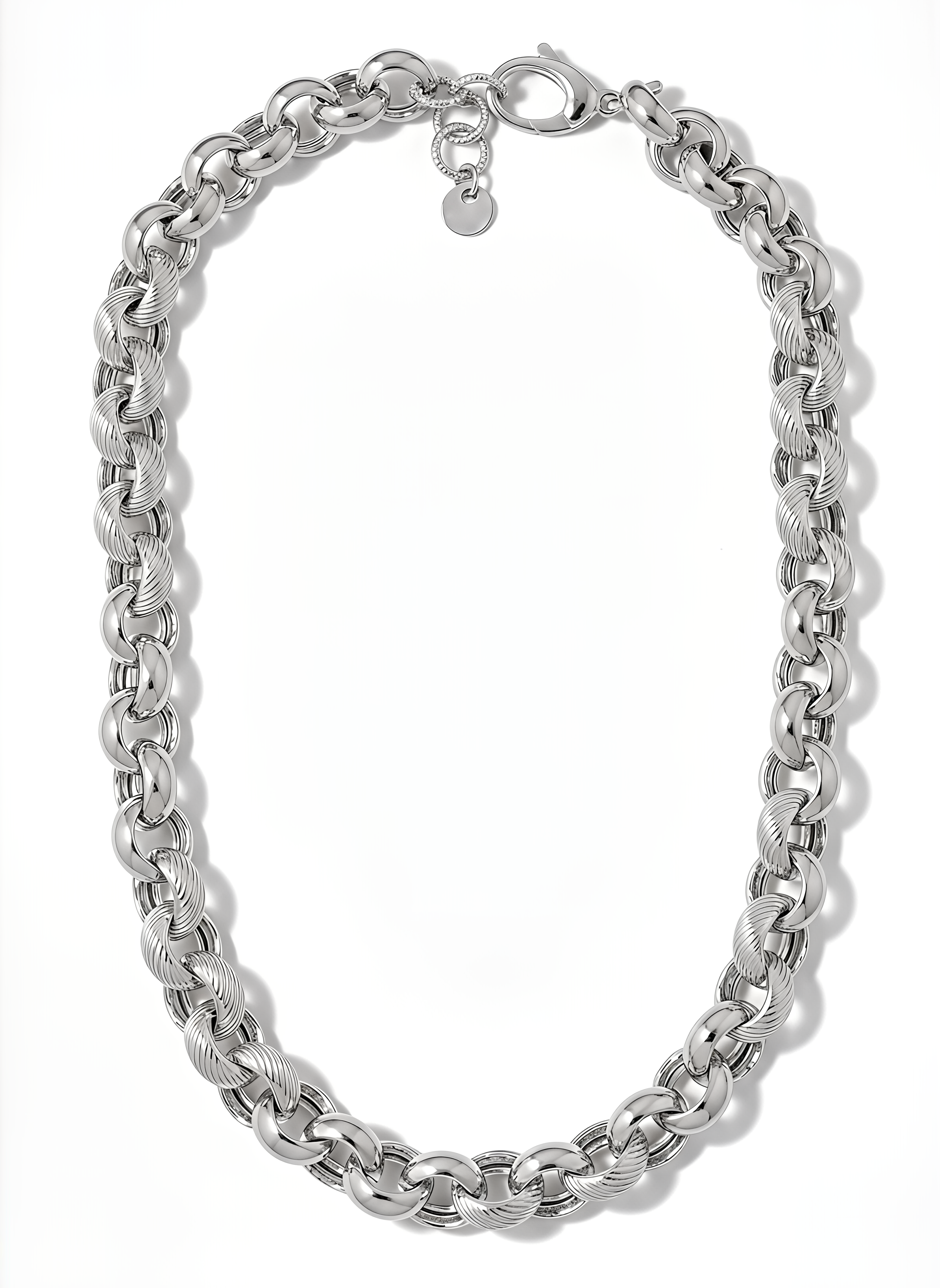 925 Sterling Silver 24KT Gold Plated Dubai Alternating Link Chain Necklace