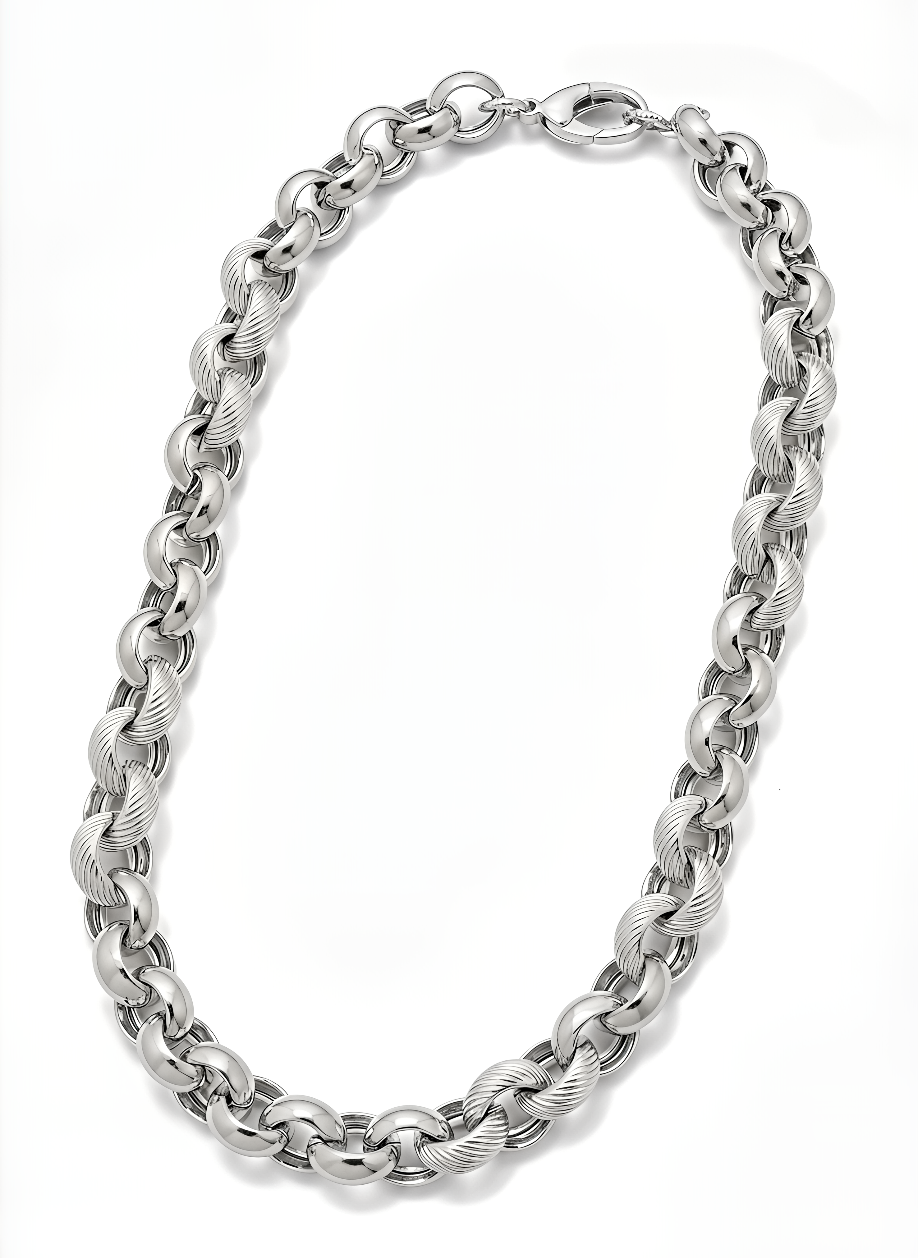 925 Sterling Silver 24KT Gold Plated Dubai Alternating Link Chain Necklace