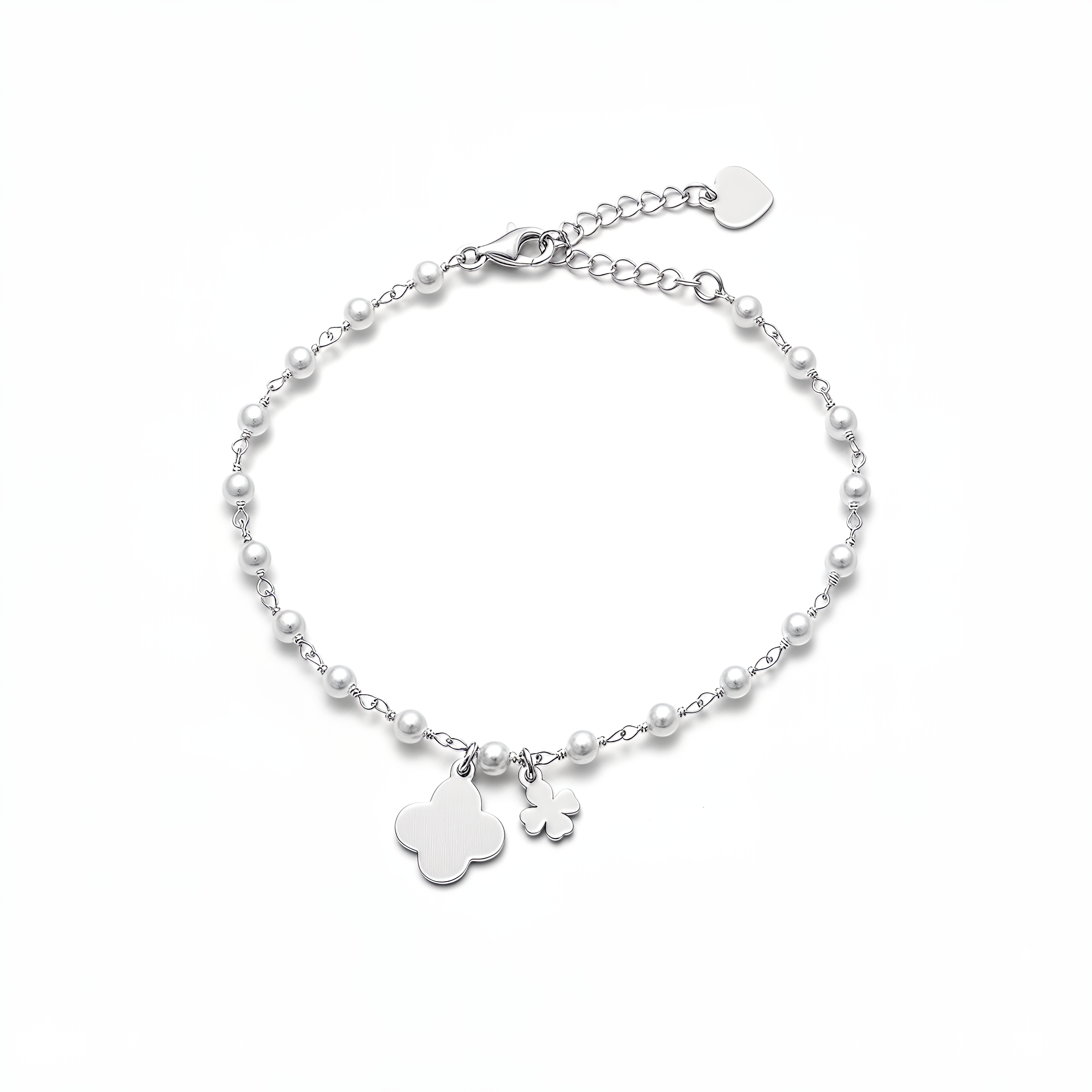 VIBES Four-Leaf Clover Bracelet in 925 Silver Laminated in 24KT Gold with Pearls