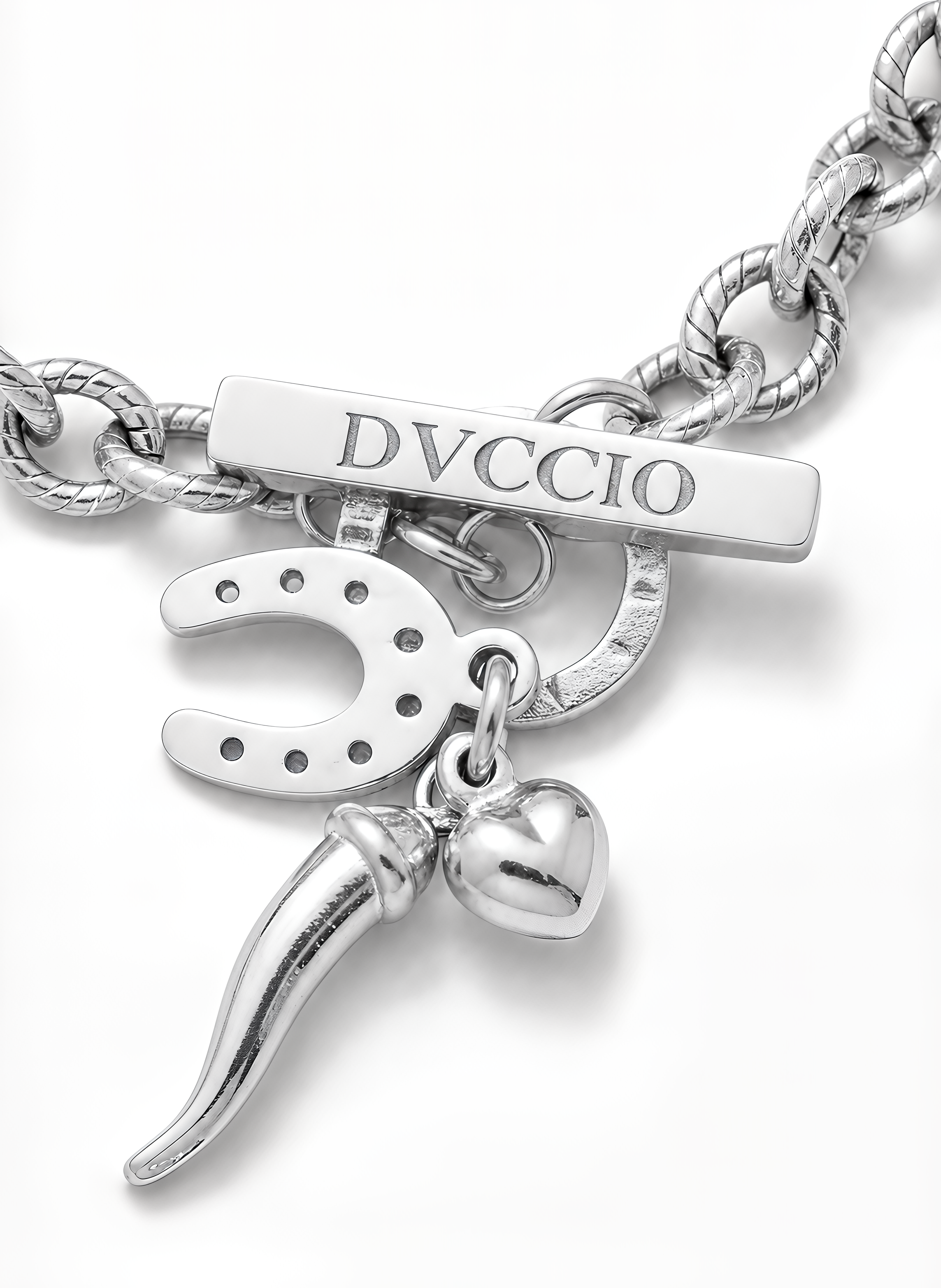 Bracciale a Catena Rolò con Charm Cuore Corno e Ferro di Cavallo Frida Argento 925 Placcata Oro 24KT
