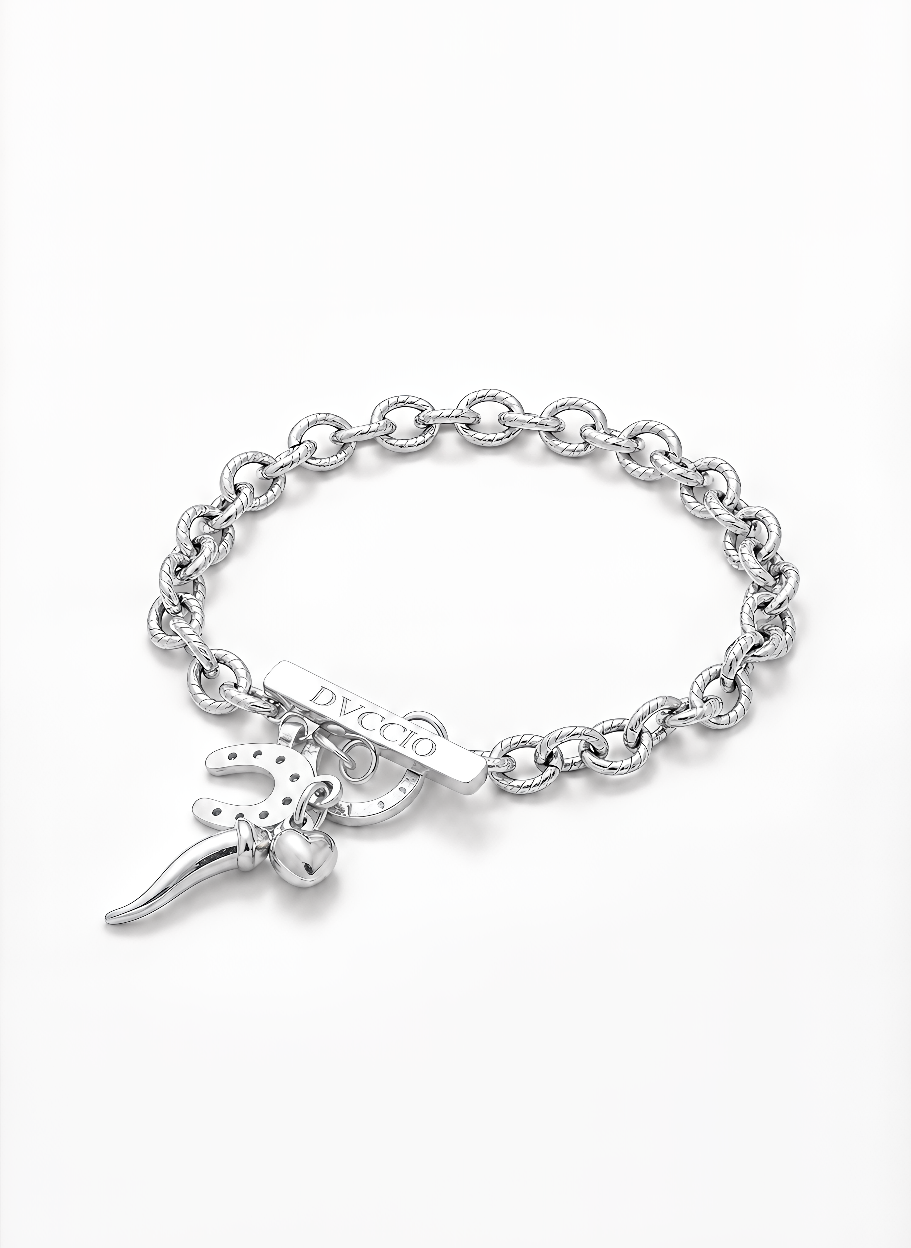 Bracciale a Catena Rolò con Charm Cuore Corno e Ferro di Cavallo Frida Argento 925 Placcata Oro 24KT