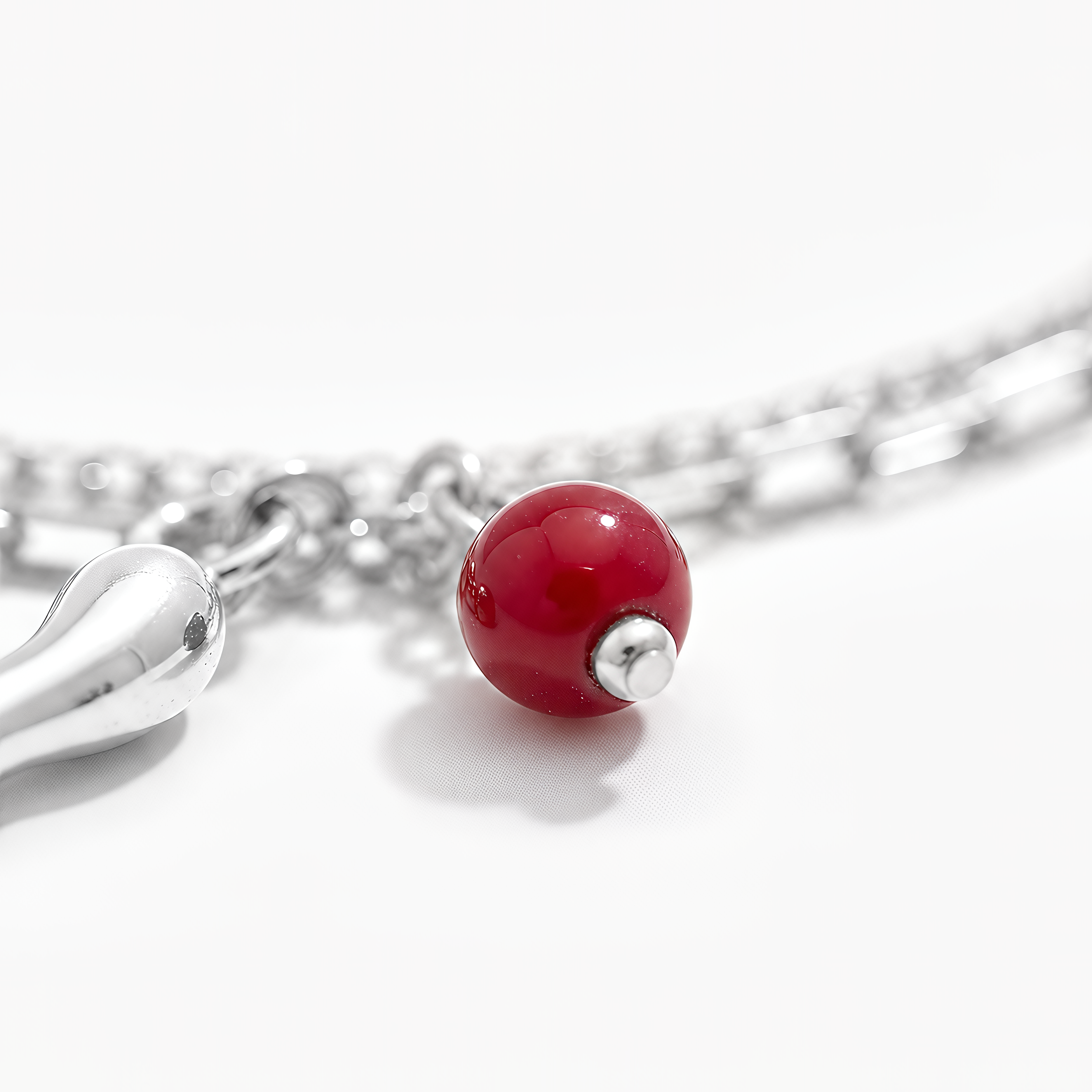Bracciale Doppia Catena con Cornetto e Sfera Rossa Chérie Argento 925 Placcato Oro 24KT