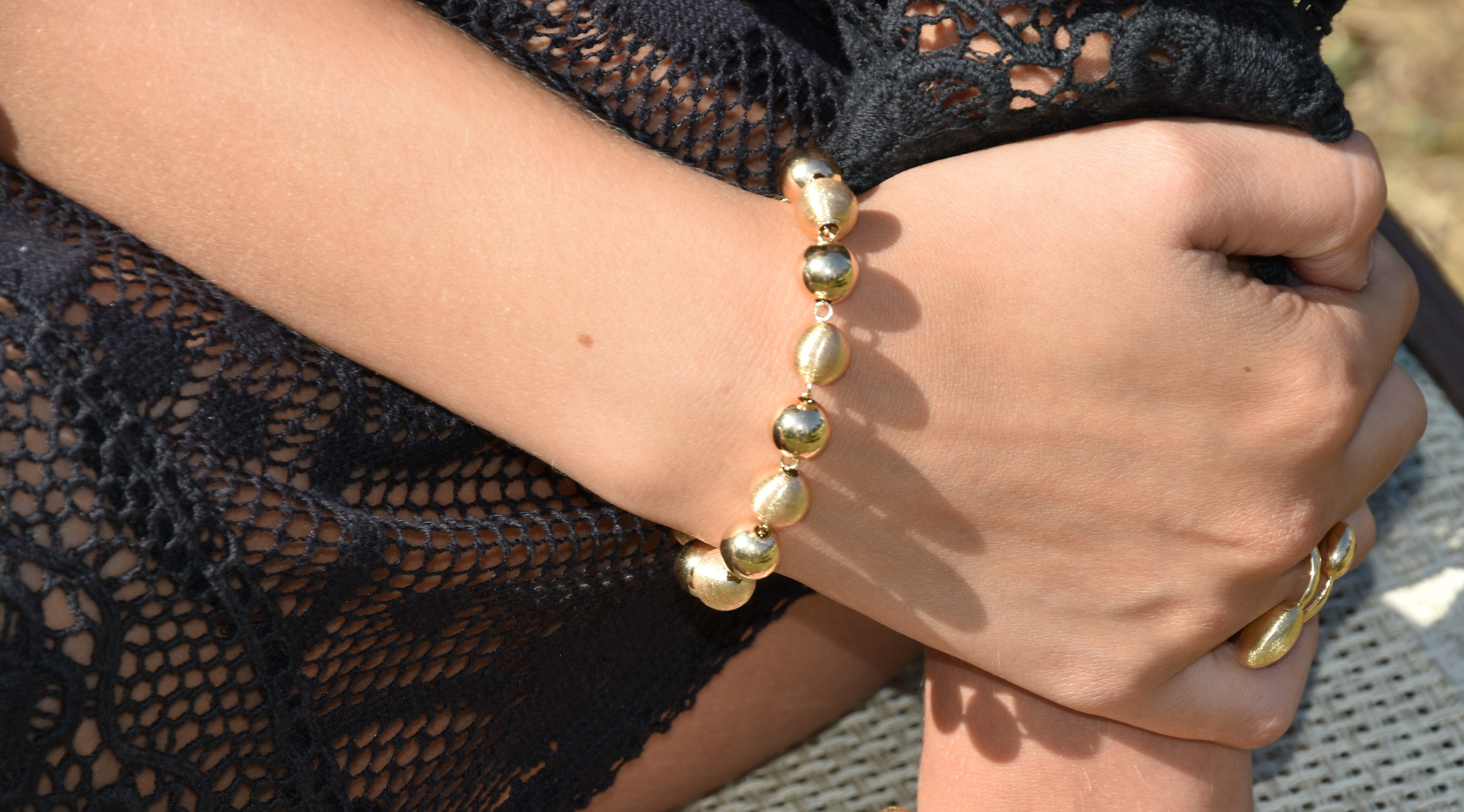 Bracciale SABA a 1 Filo in Argento 925 Laminato Oro 24KT con Sfere