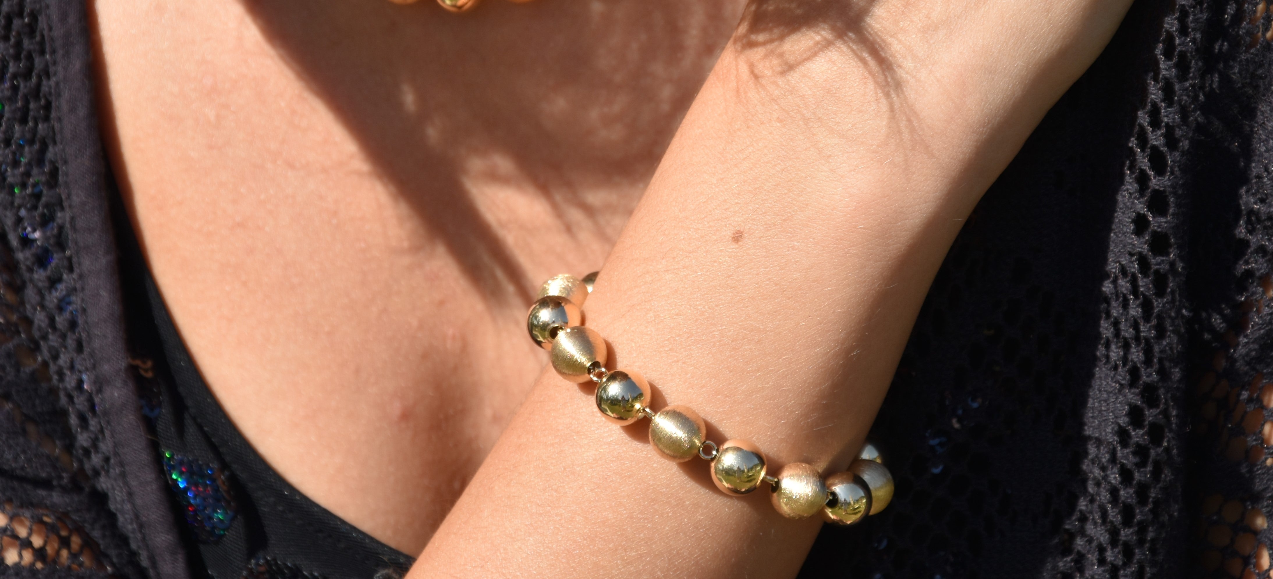 Bracciale SABA a 1 Filo Argento 925 Placcato Oro 24KT Sfere Setate