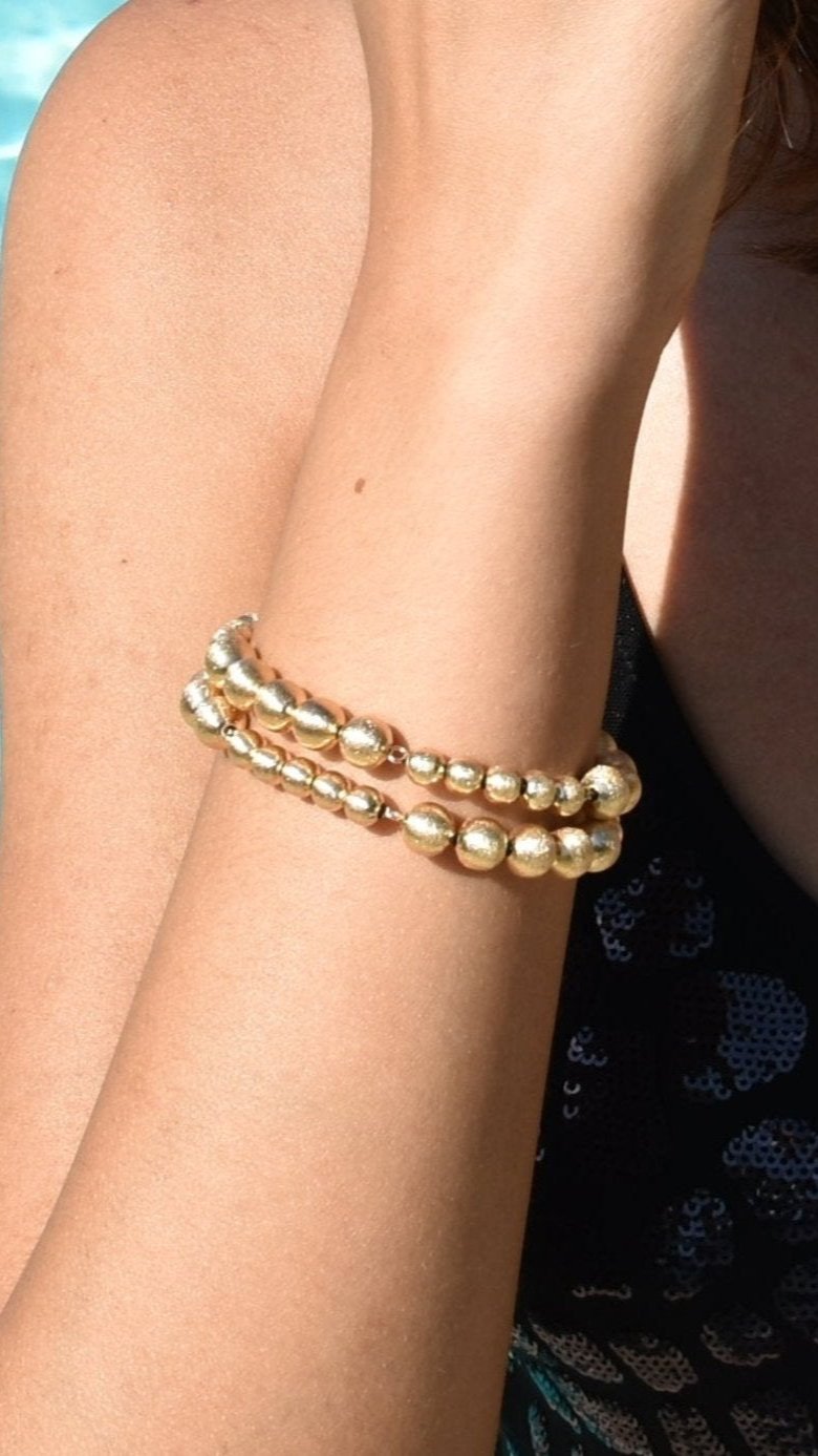 Bracciale SABA a 2 Fili in Argento 925 Laminato Oro 24KT con Sfere