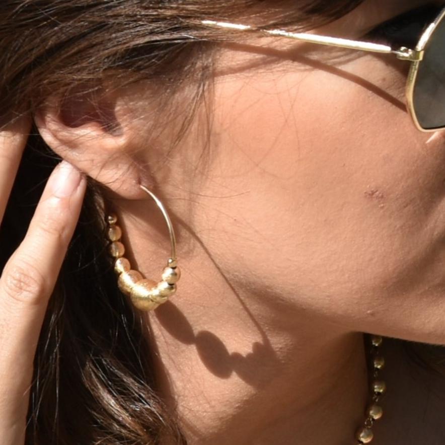 SABA Hoop Earring 925 Silver 24KT Gold Plated Silky Spheres