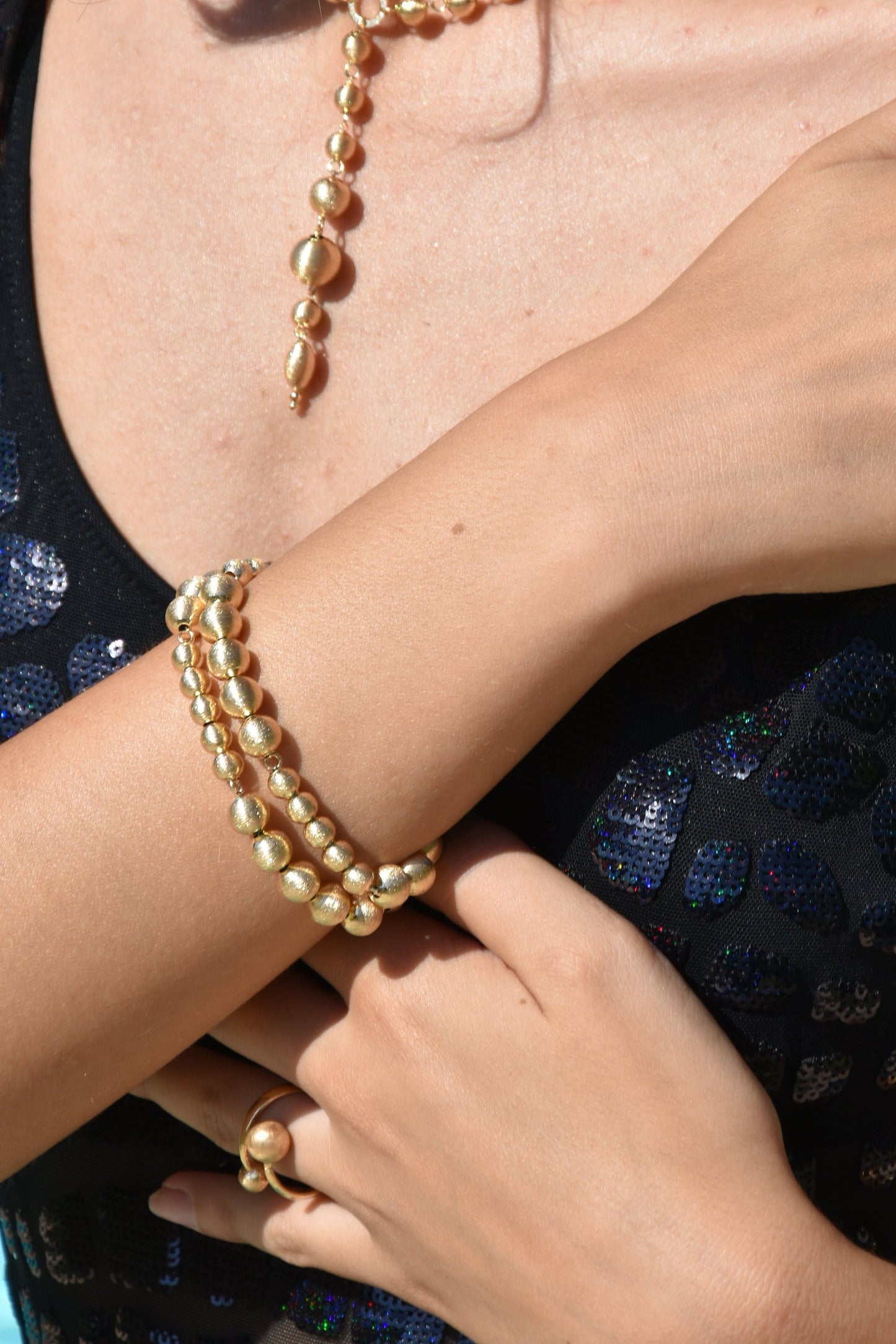 Bracciale SABA a 2 Fili in Argento 925 Laminato Oro 24KT con Sfere