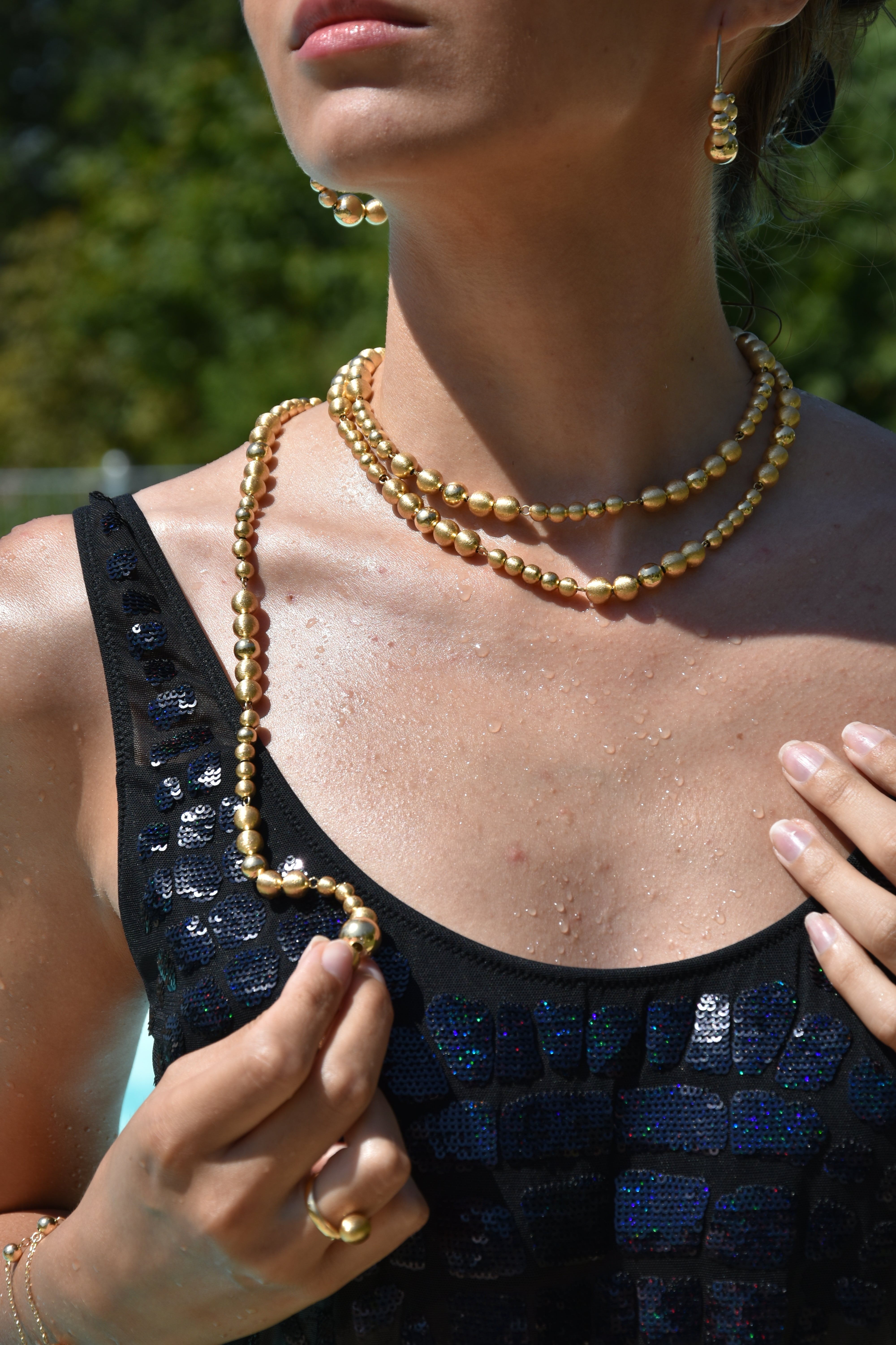 SABA Necklace, 125cm Long | 925 Silver, 24KT Gold Plated, Silky Spheres