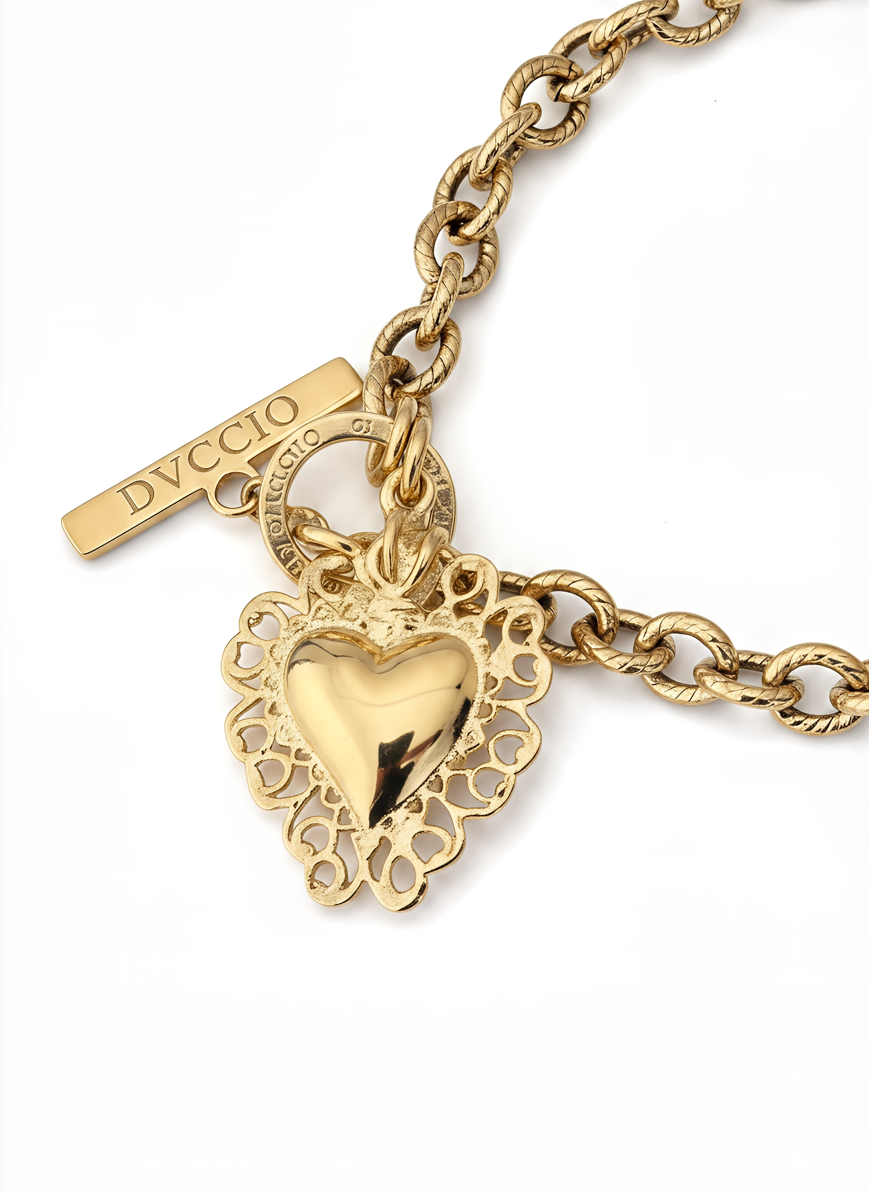 Bracciale a Catena Rolò con Charm Cuore Sacro Frida Argento 925 Placcata Oro 24KT