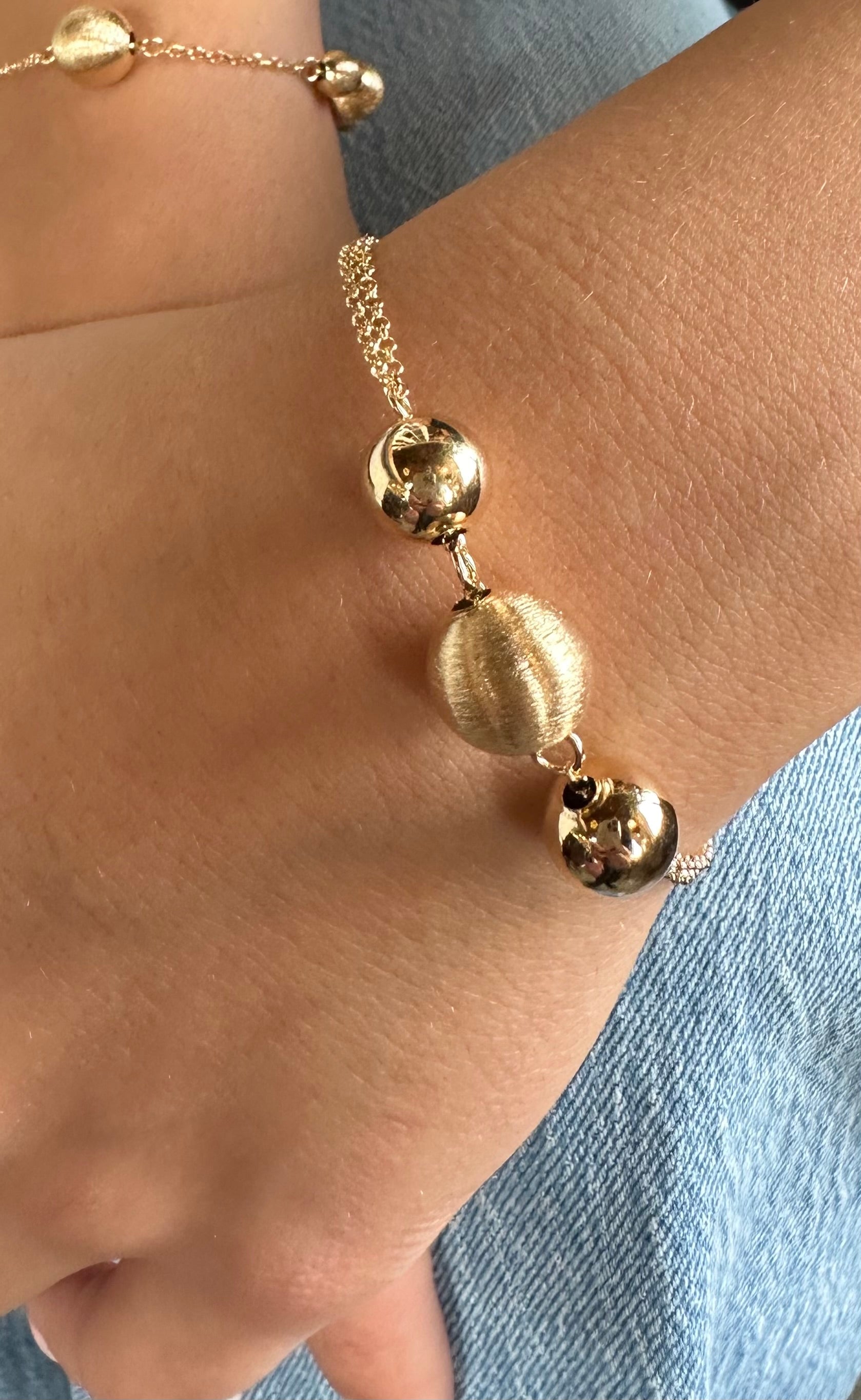Bracciale catena doppia e tre sfere in argento925 con laminatura in oro 24 kt