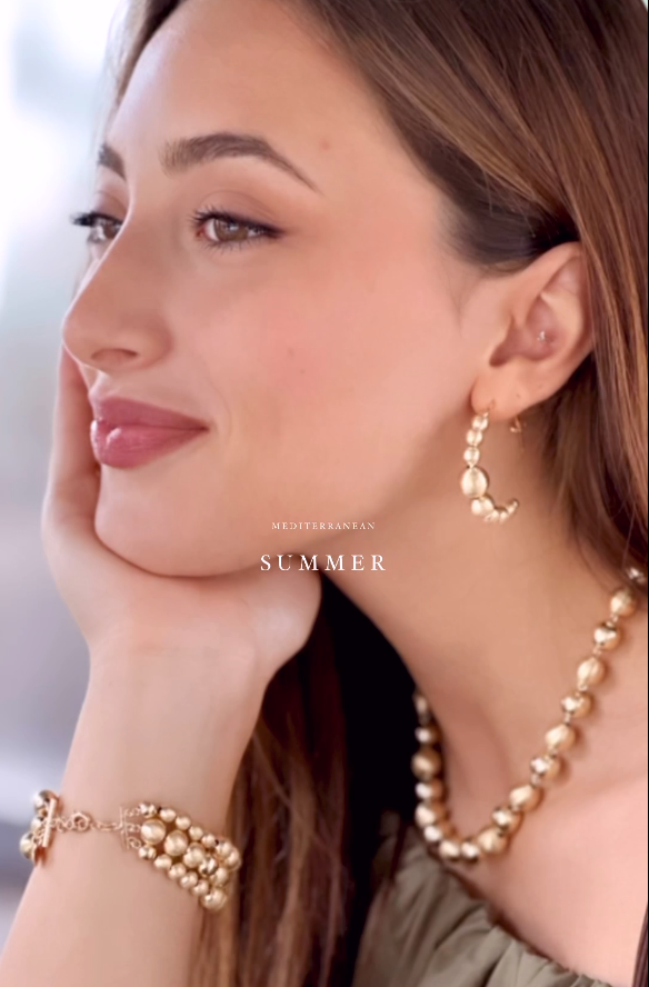 Bracciale SABA a 3 File in Argento 925 Laminato Oro 24KT con Sfere