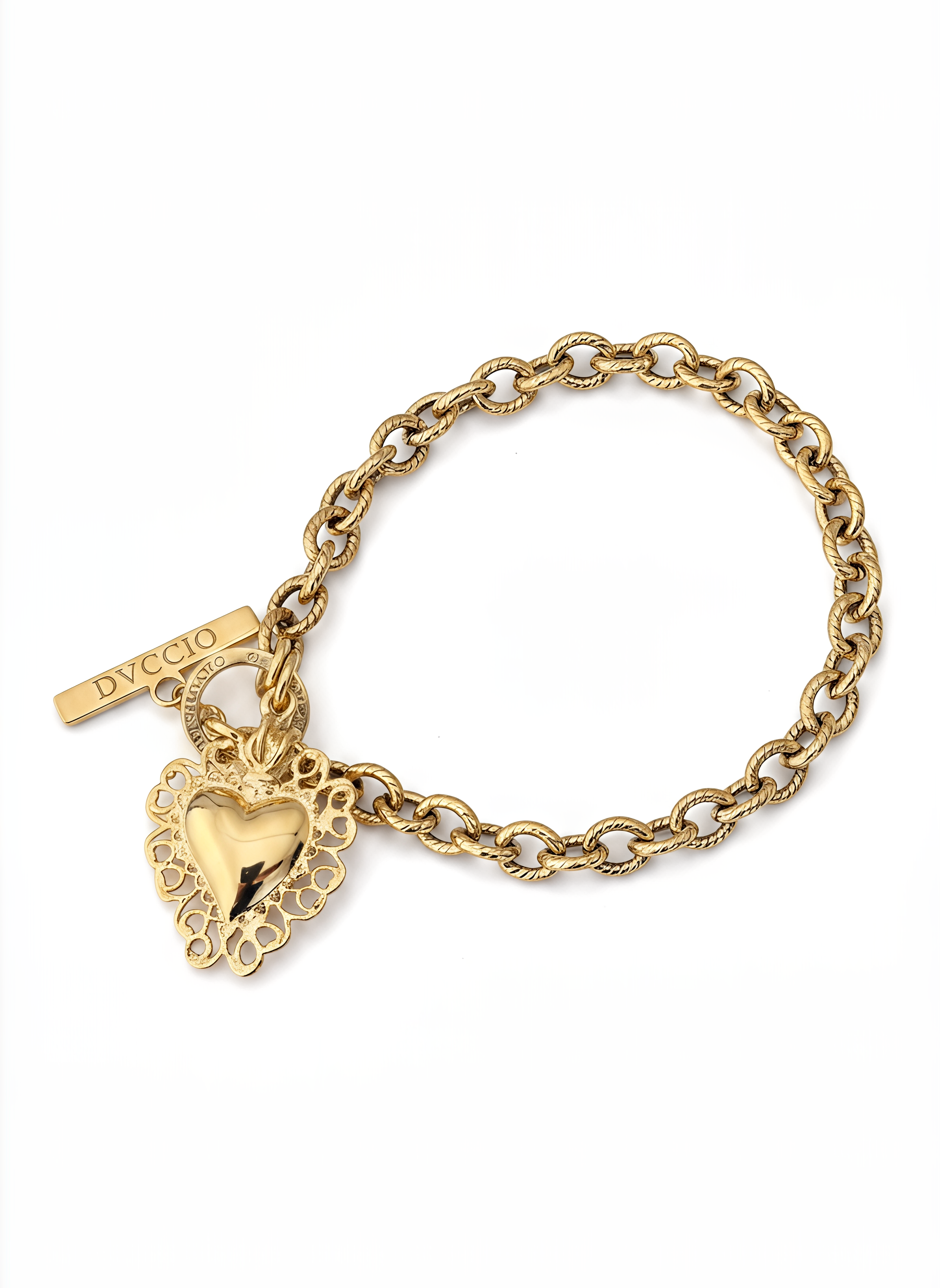 Bracciale a Catena Rolò con Charm Cuore Sacro Frida Argento 925 Placcata Oro 24KT