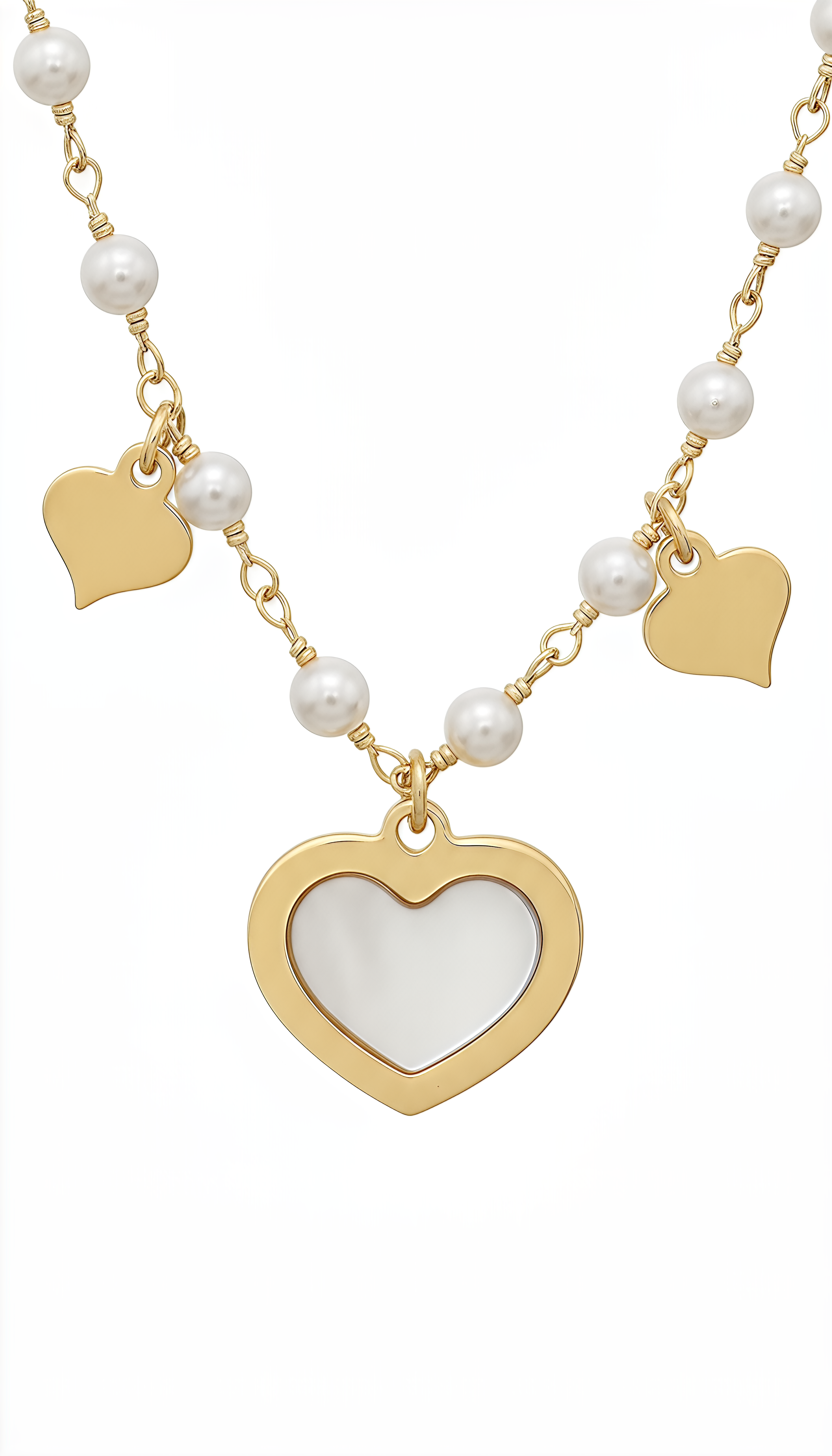 DVCCIO Divine Heart Necklace in 925 Silver Laminated with 24KT Gold and Mother of Pearl