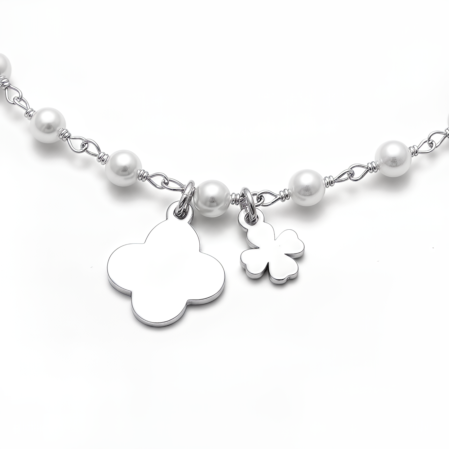 Bracciale Quadrifoglio VIBES in Argento 925 Laminato in Oro 24KT con Perle