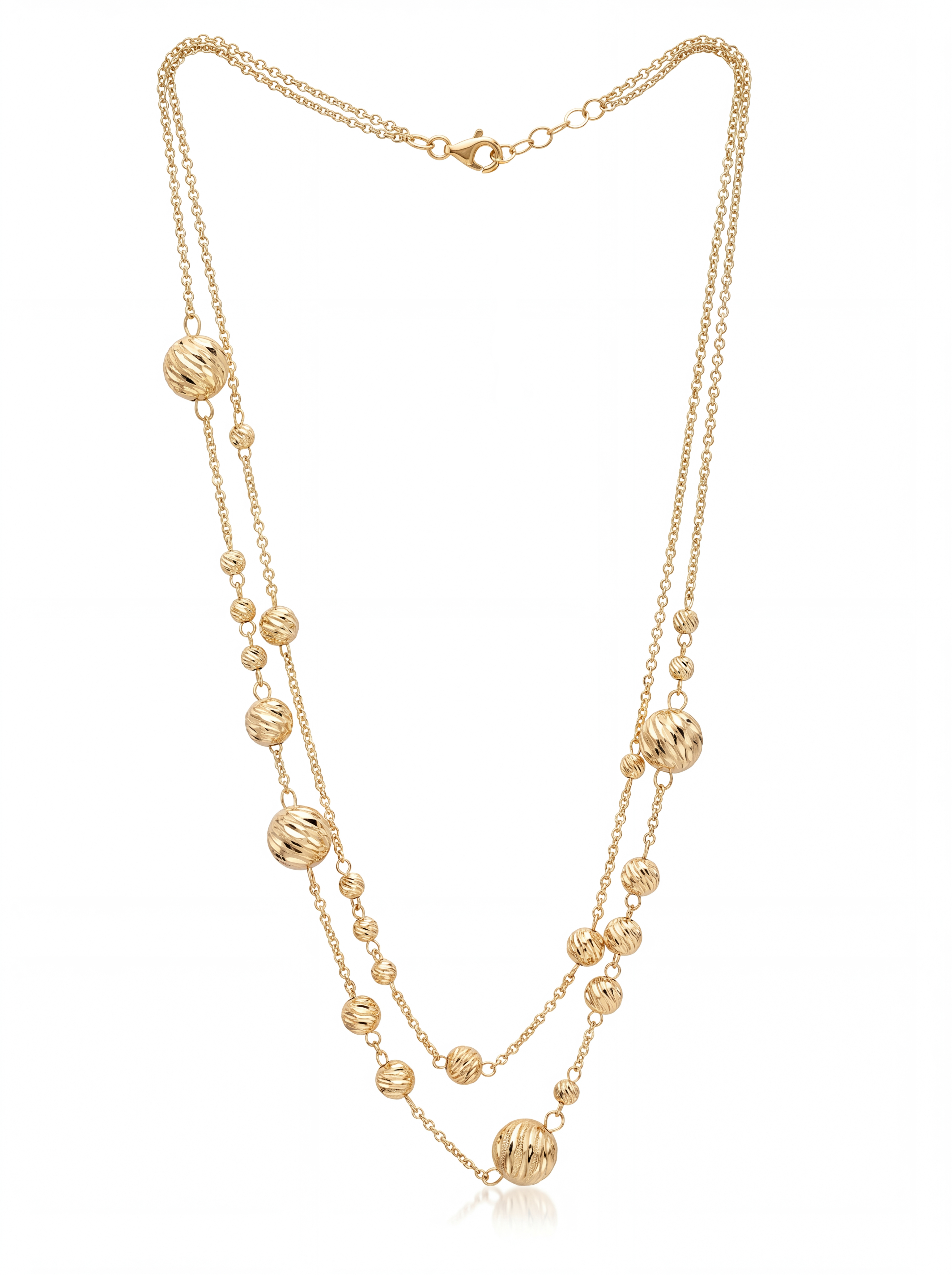 Collana Doppio Filo a Sfere Diamantate Rewind Argento 925 Placcata Oro 24KT