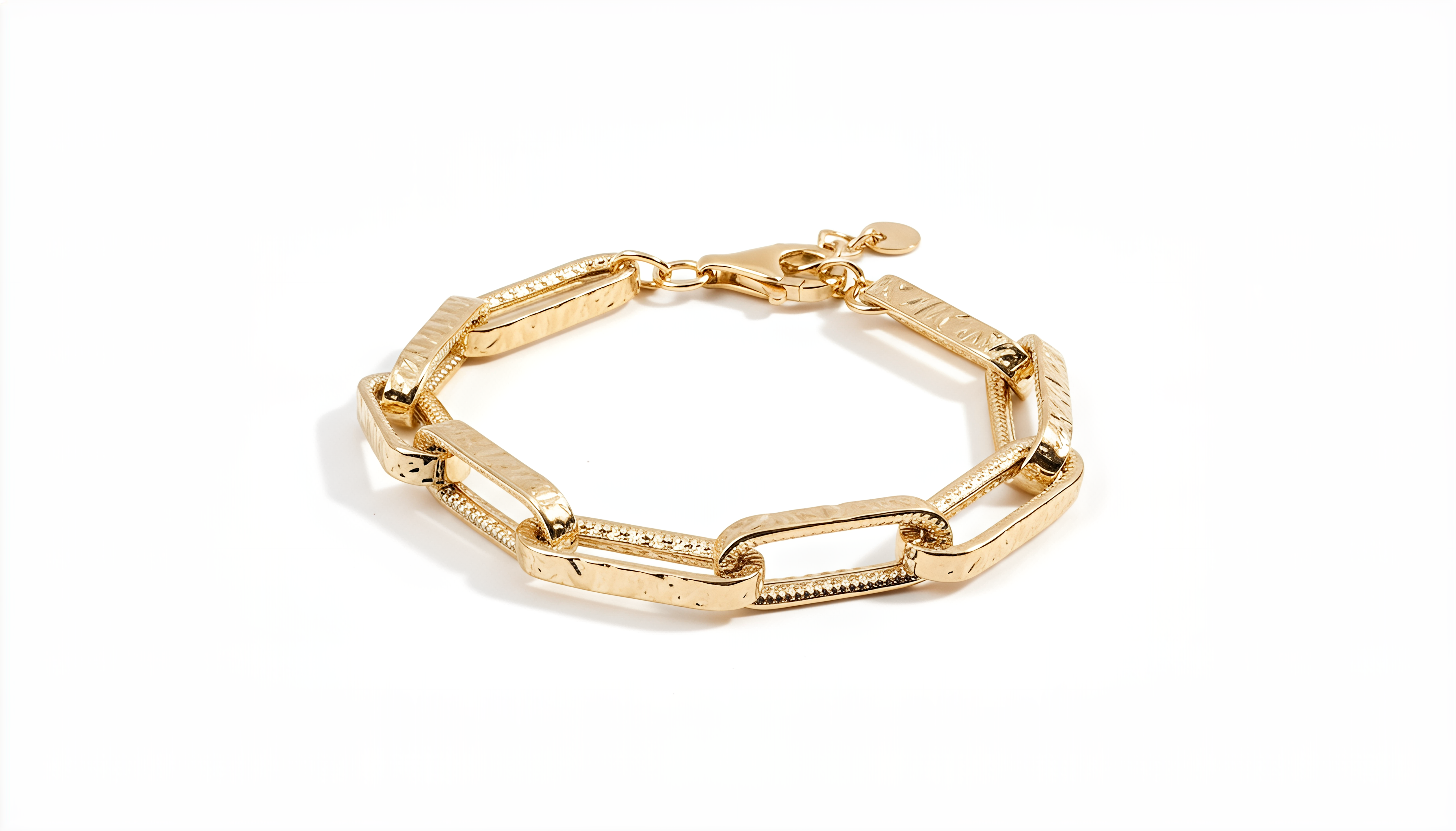 Bracciale a Maglie Rettangolari Decorate Dubai Argento 925 Placcata Oro 24KT